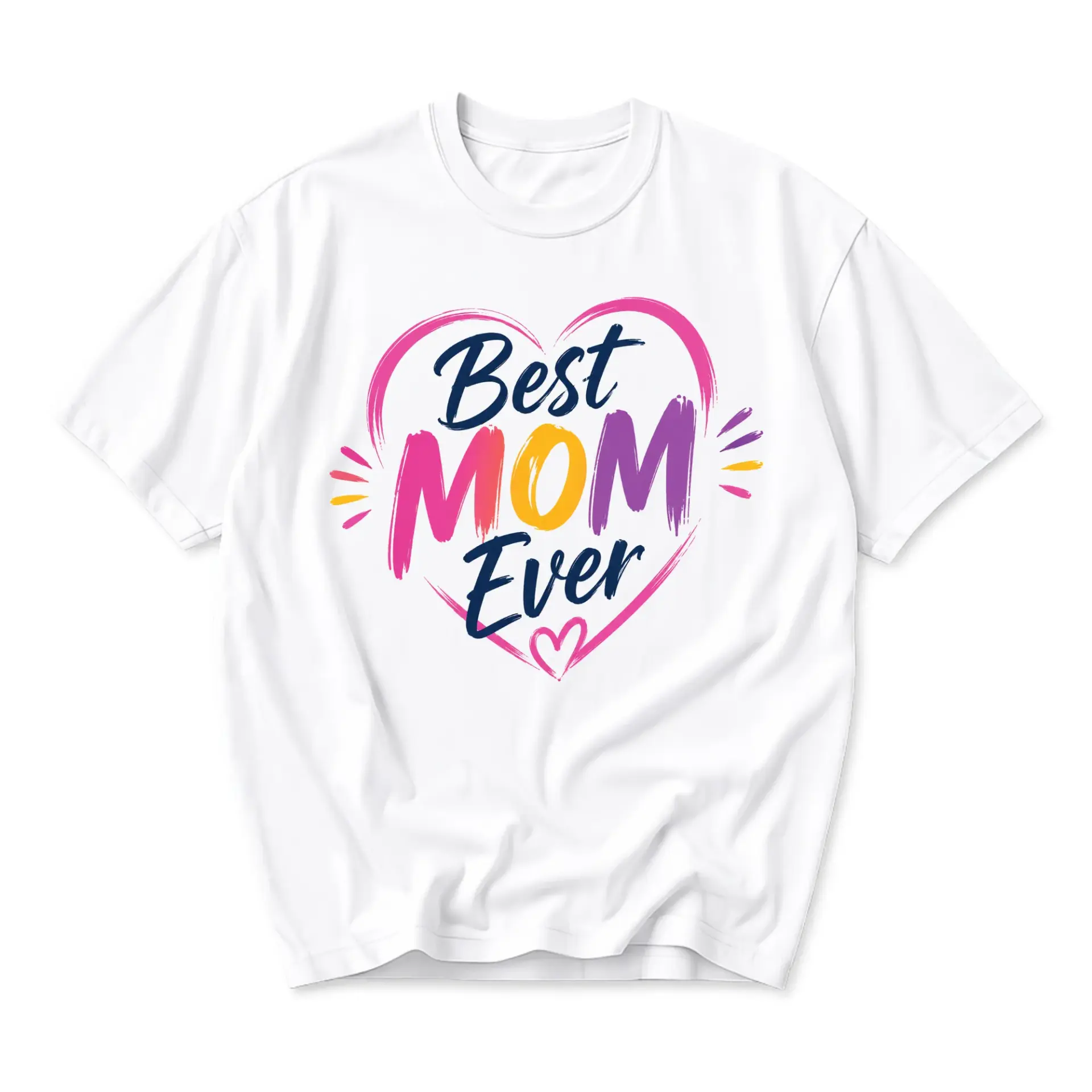 Graphic Tee Best Mom Ever Heart Design Unisex Crew Neck Short Sleeve Shirt for Casual Everyday Apparel Comfort Fit