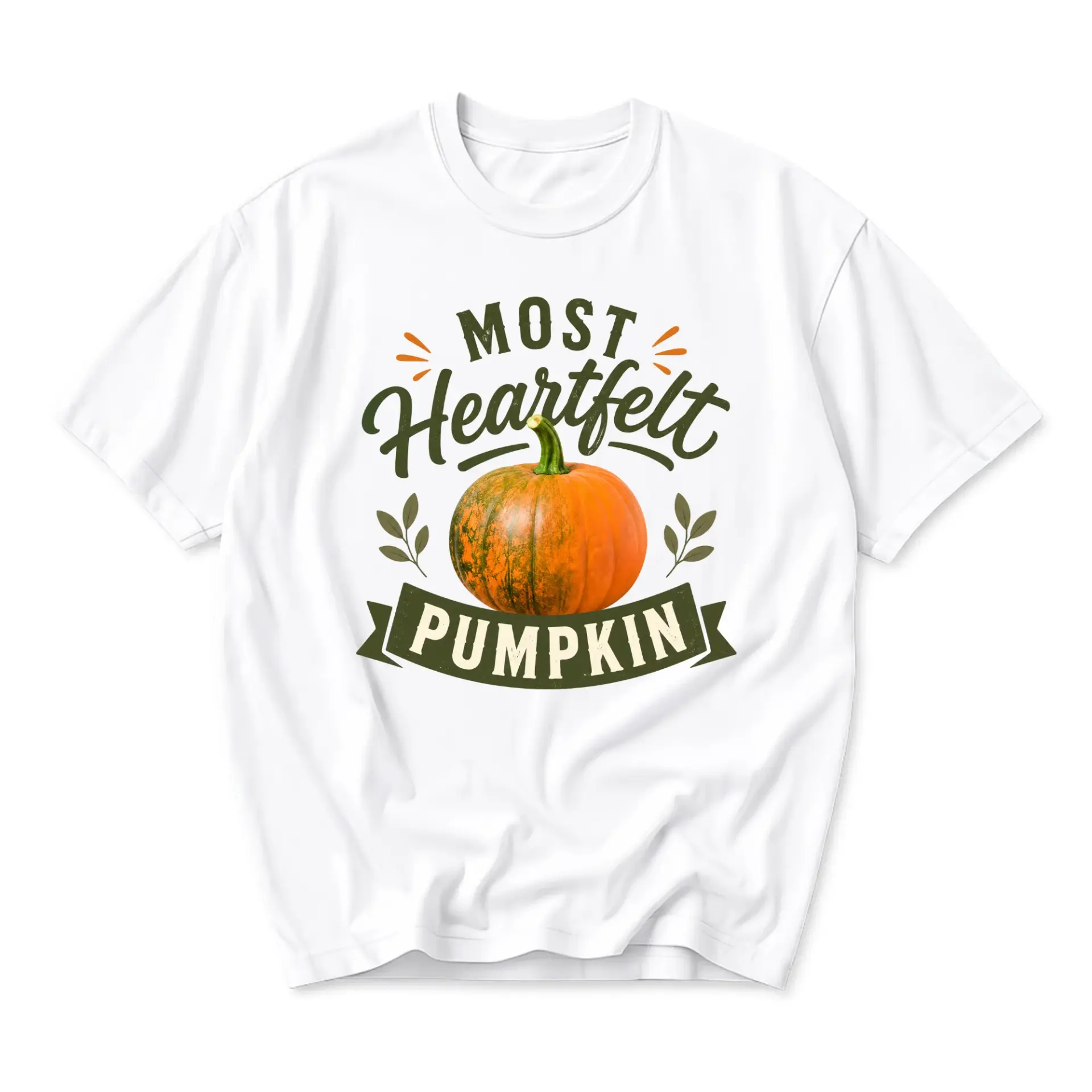 Graphic Tee Most Heartfelt Pumpkin Print Unisex Crew Neck Shirt for Seasonal Casual Everyday Wear and Autumn Outfits