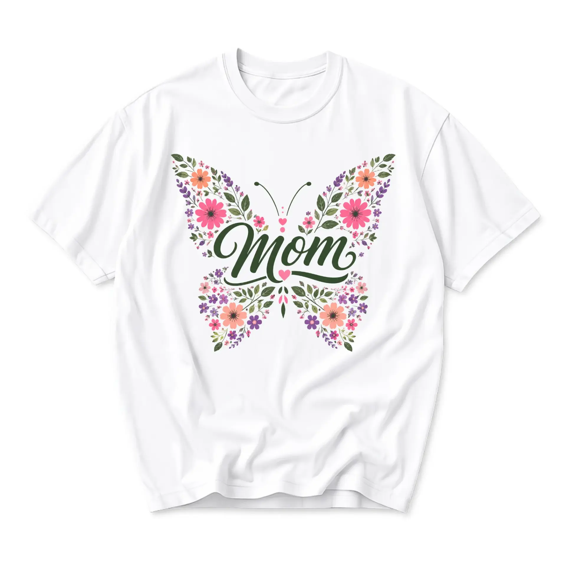 T-shirt Floral Butterfly Mom Graphic Print Unisex Crew Neck Tee Comfortable Casual Everyday Apparel White Short Sleeve