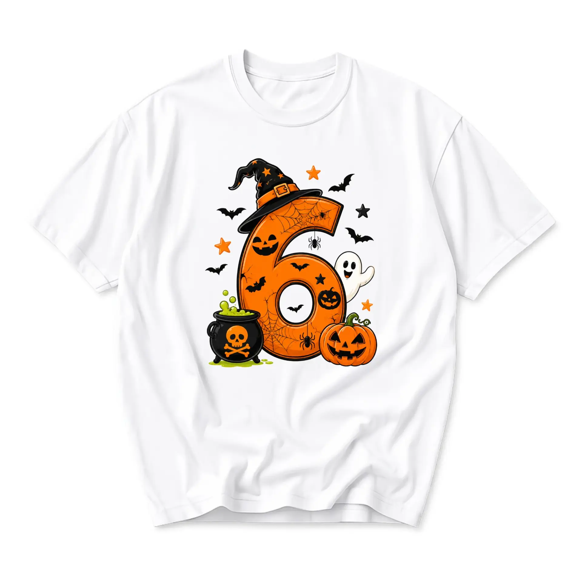 Funny Shirt Number Six Halloween Graphic Tee Spooky Pumpkin Witch Hat Casual Unisex Cotton Blend Crew Neck Short Sleeve
