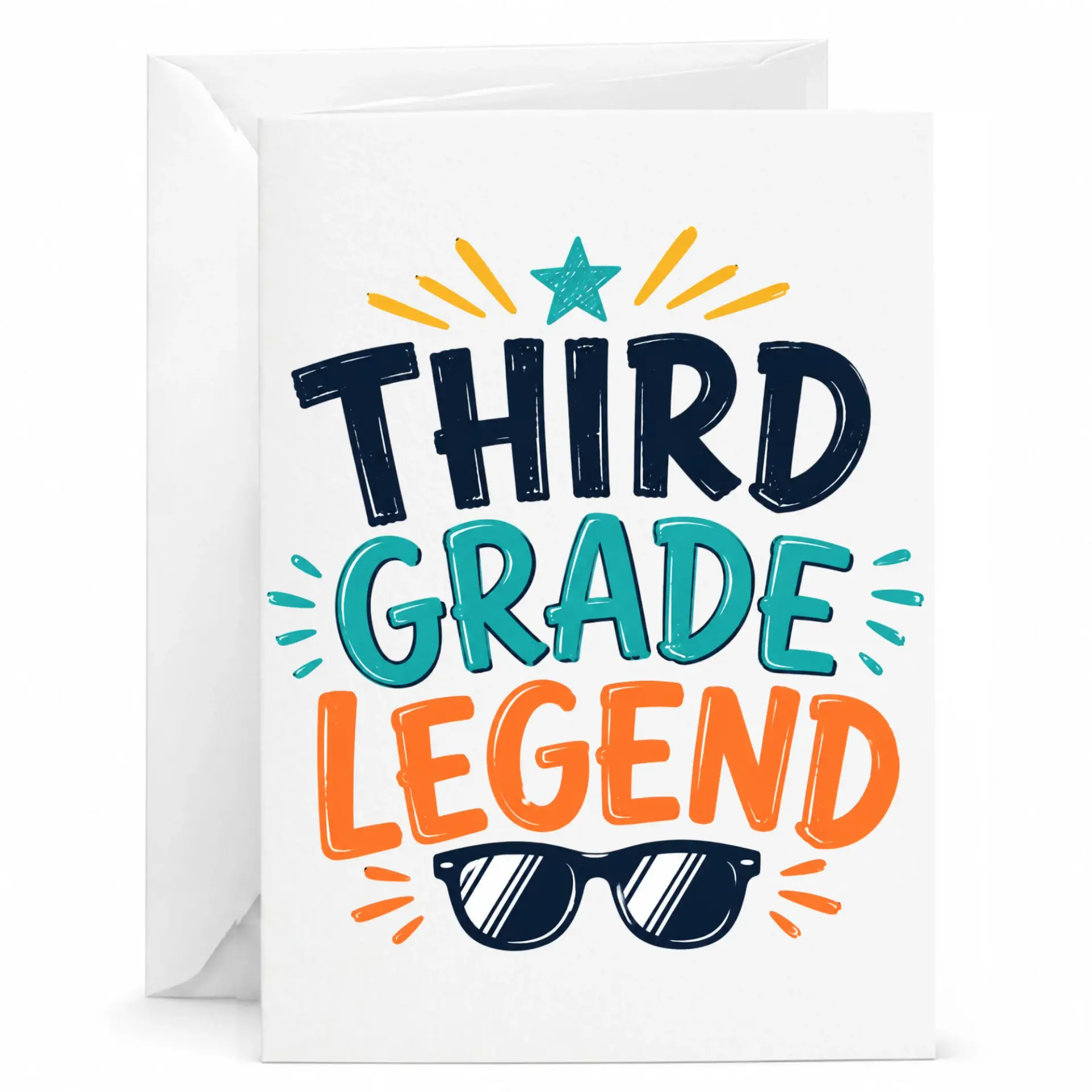 Greeting Card Third Legend Typography Design Featuring Sunglasses and Star Graphic for Academic Achievement