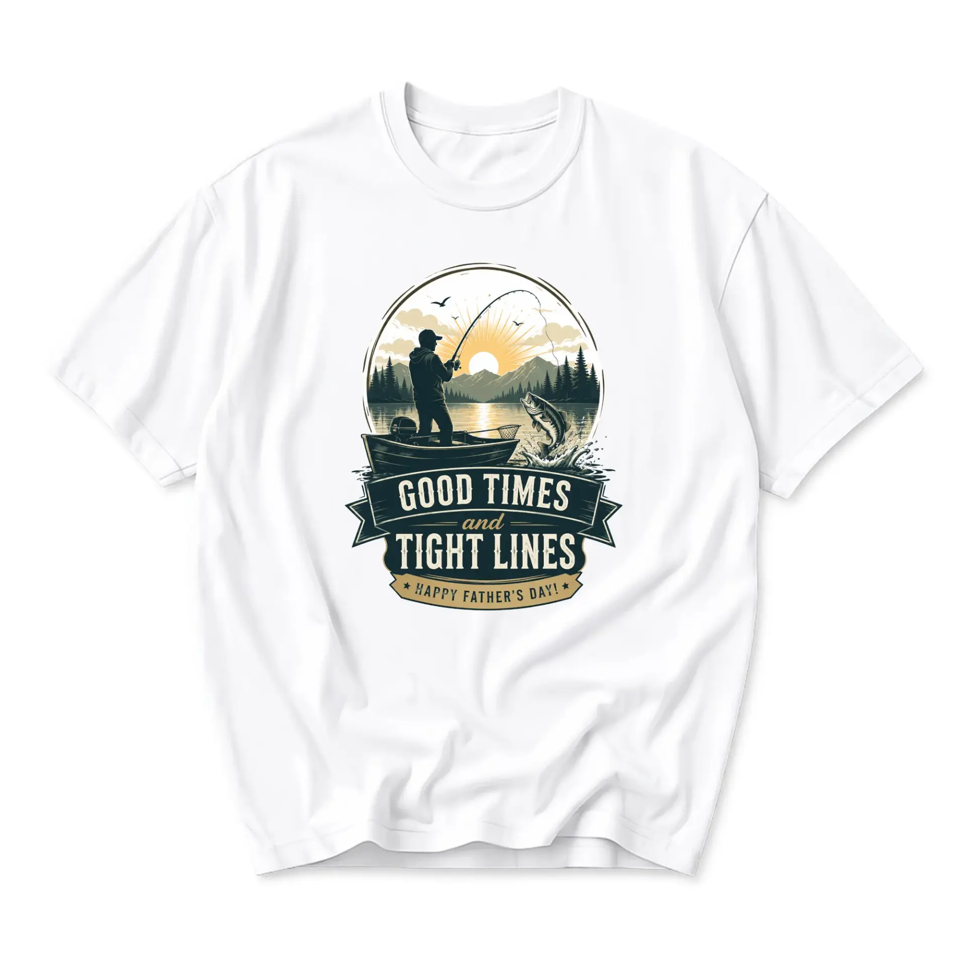 Graphic Tee Unisex Fishing Shirt Good Times and Outdoor Themed Apparel Casual Crew Neck Summer Top White