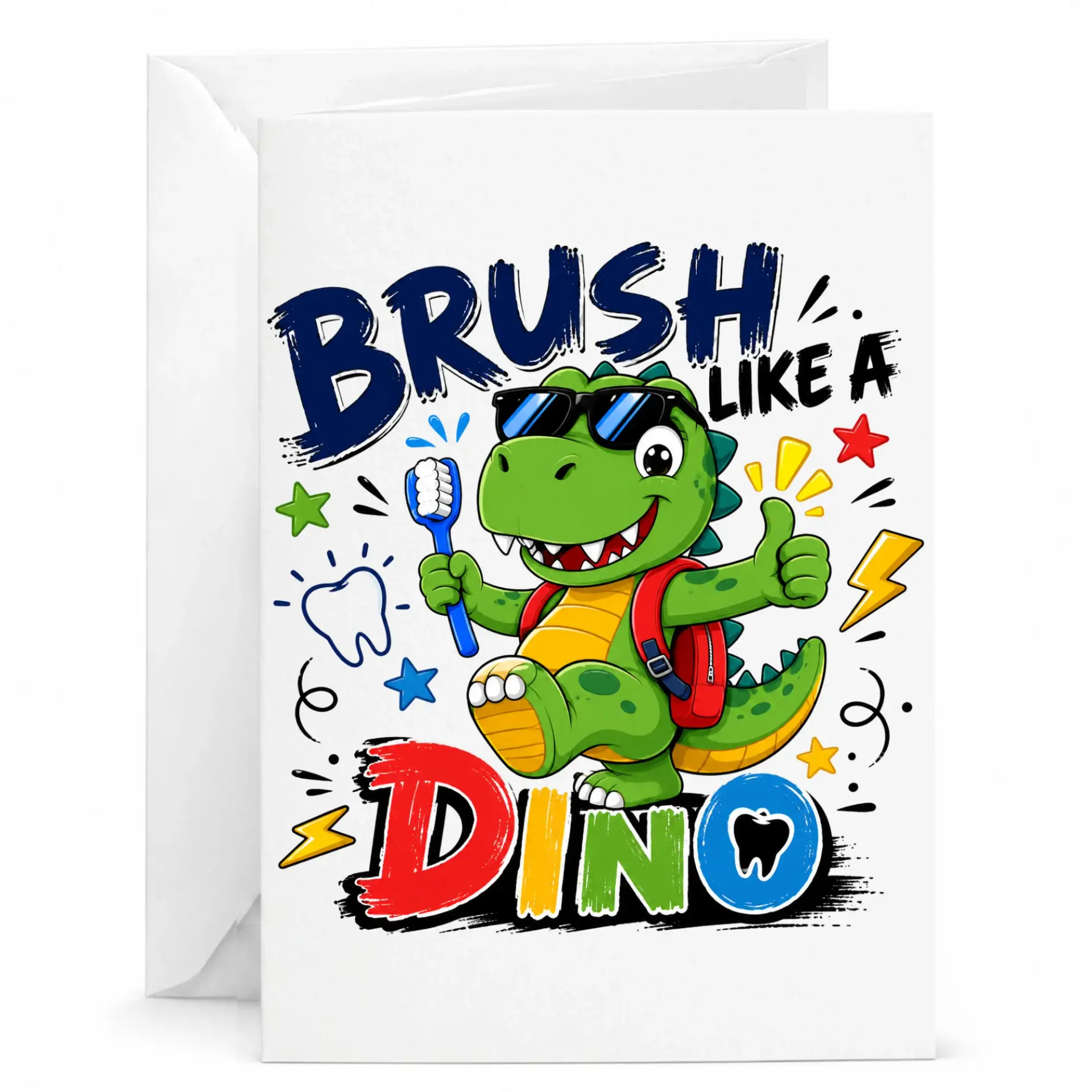 Funny Dinosaur Greeting Card Brush Like a for Dental Enthusiasts Birthday and Encouragement Note