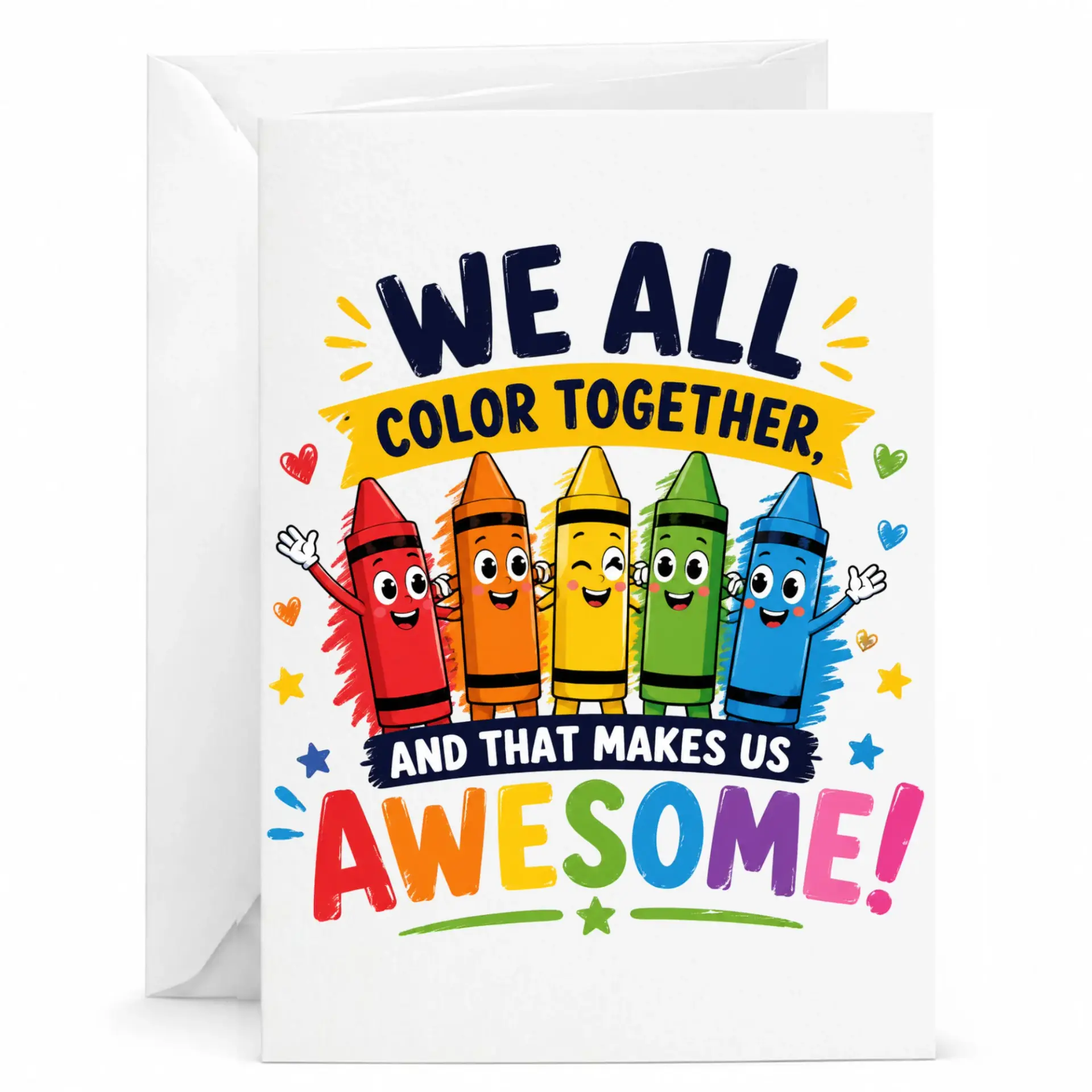 Funny Greeting Card Featuring Colorful Cartoon Crayons with Inspirational for Friends and Loved Ones