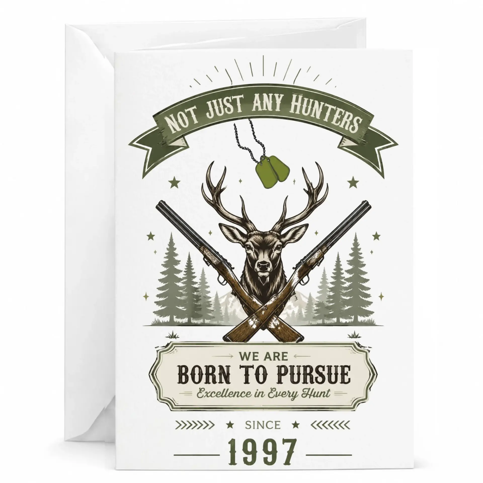 Greeting Card Born to Pursue Excellence Hunter Deer Graphic Professional Heavyweight Stationery with Matching Envelope