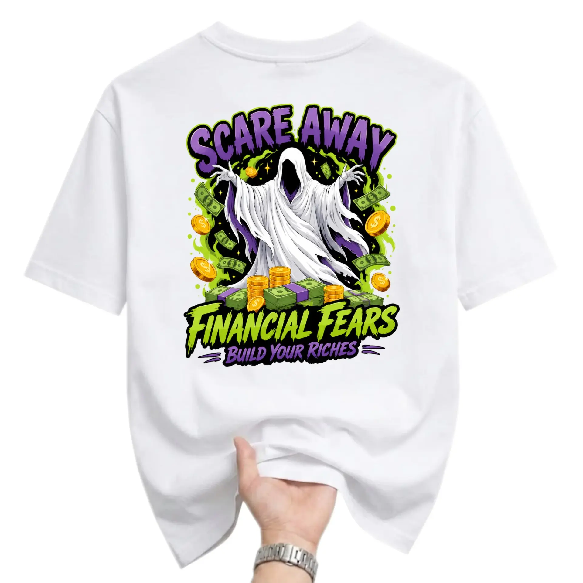 Graphic Tee Scare Away Financial Fears Build Your Riches Unisex Crew Neck Short Sleeve Cotton Casual Everyday Shirt