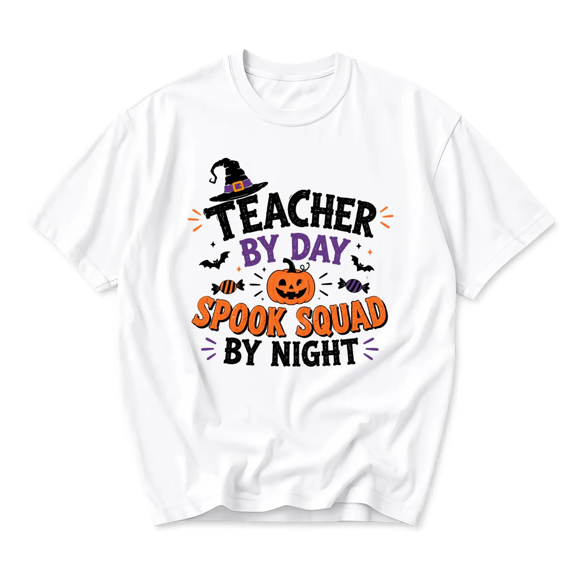 T-shirt Teacher by Day Spook Squad by Night Graphic Tee Casual Unisex Crew Neck Short Sleeve Halloween Outfit