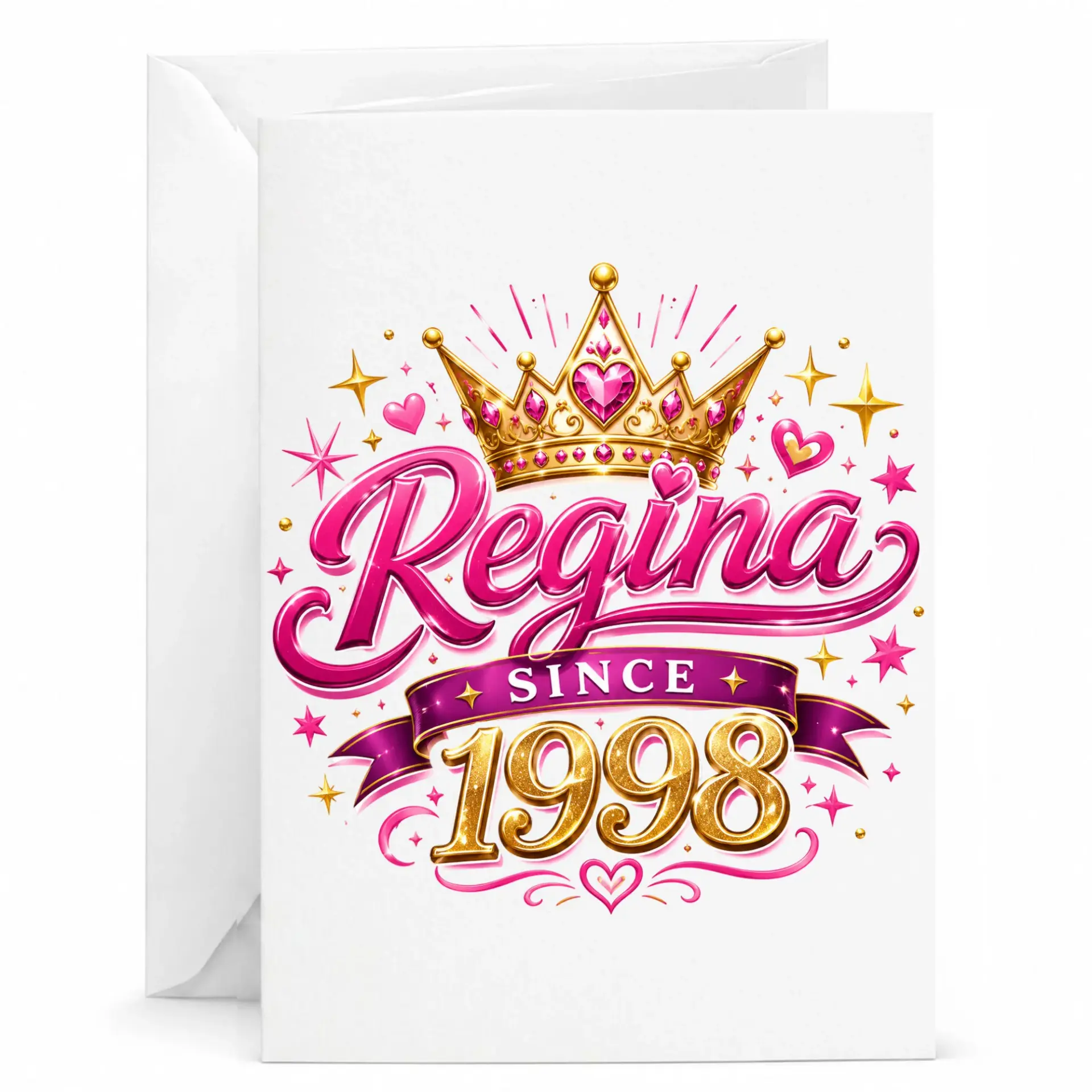 Birthday Card Regina Since 1998 Greeting Card with Gold Crown Design for Special Milestone Celebration and Milestone