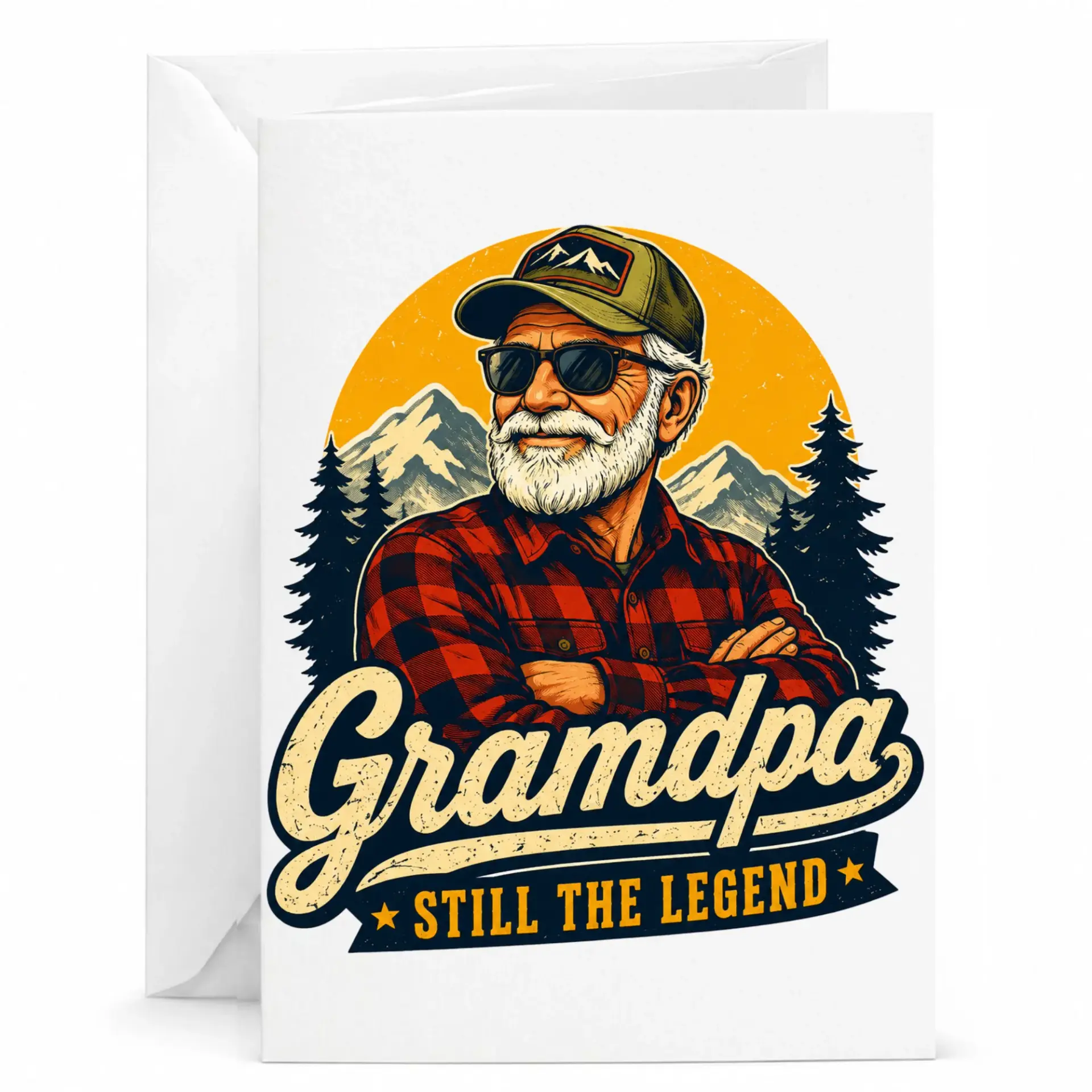 Greeting Card Grandpa Still the Legend Outdoors Adventure Theme Printed Folded with Envelope for Birthday or Holidays