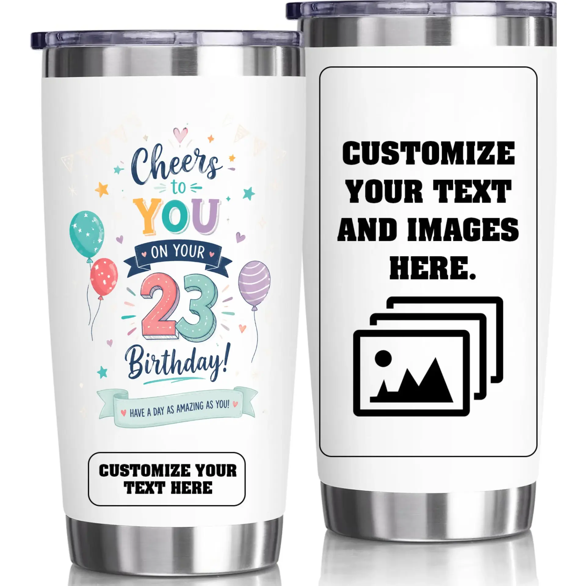 Stainless Steel Tumbler 20 Oz Personalized Birthday Cup Insulated Travel Mug for Hot and Cold Drinks Custom Gift