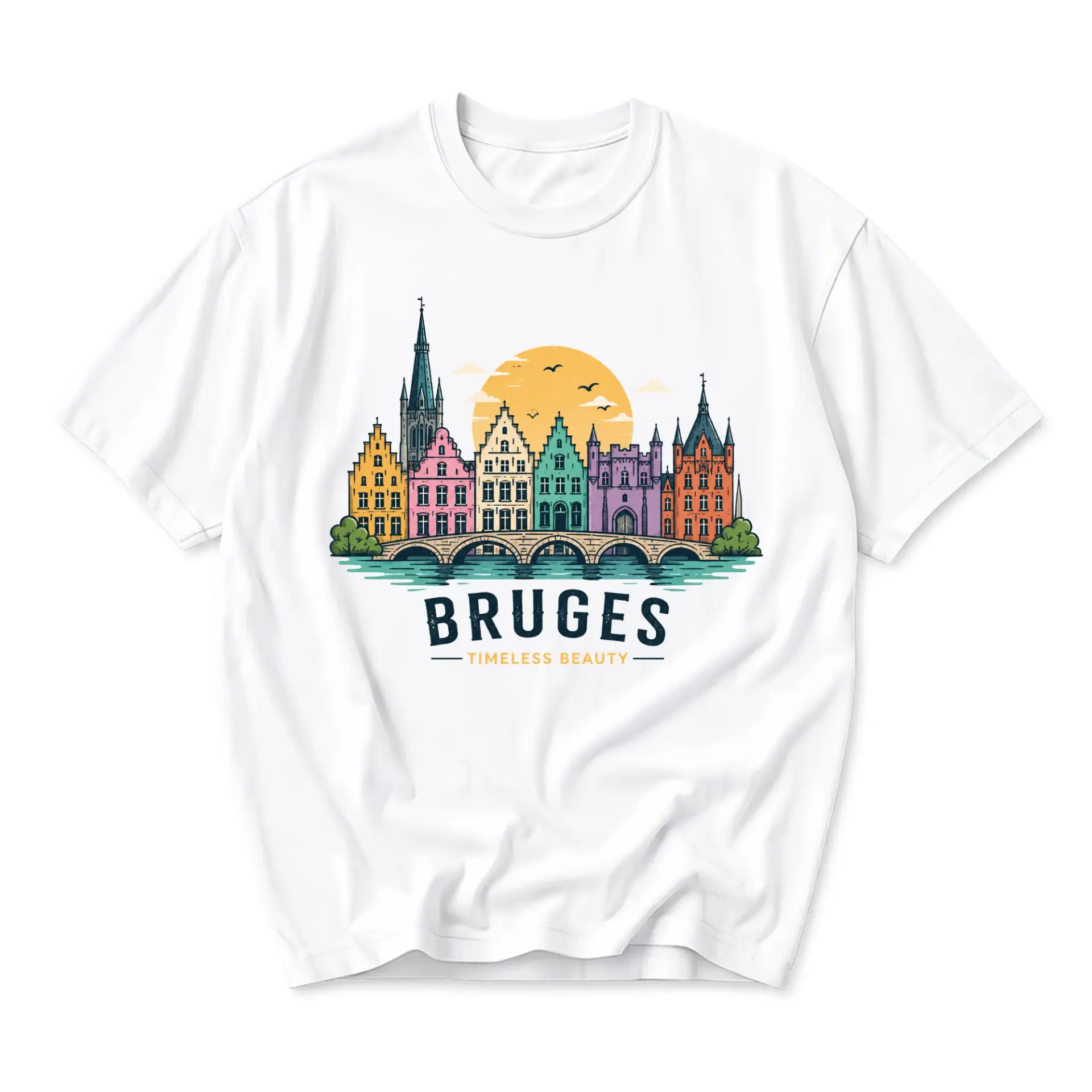 Graphic Tee Bruges Timeless Beauty Cityscape Travel Souvenir Unisex Crew Neck Short Sleeve Casual Fashion Cotton Shirt