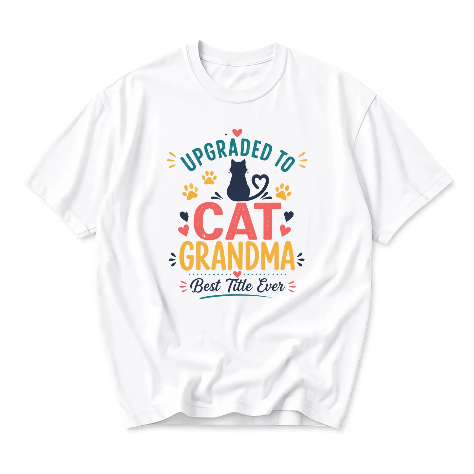 Graphic Tee Upgraded to Cat Grandma Shirt Funny Kitten Lover Gift Unisex Crew Neck Short Sleeve Apparel White