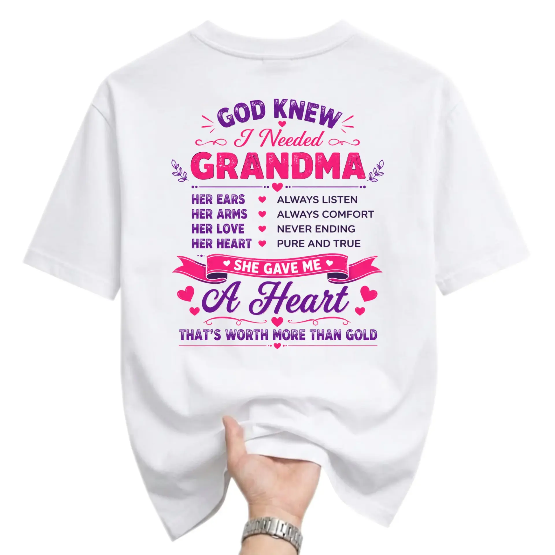 Graphic Tee Unisex Crew Neck Shirt God Knew I Needed Grandma Gift for Grandmother Family Appreciation White Top