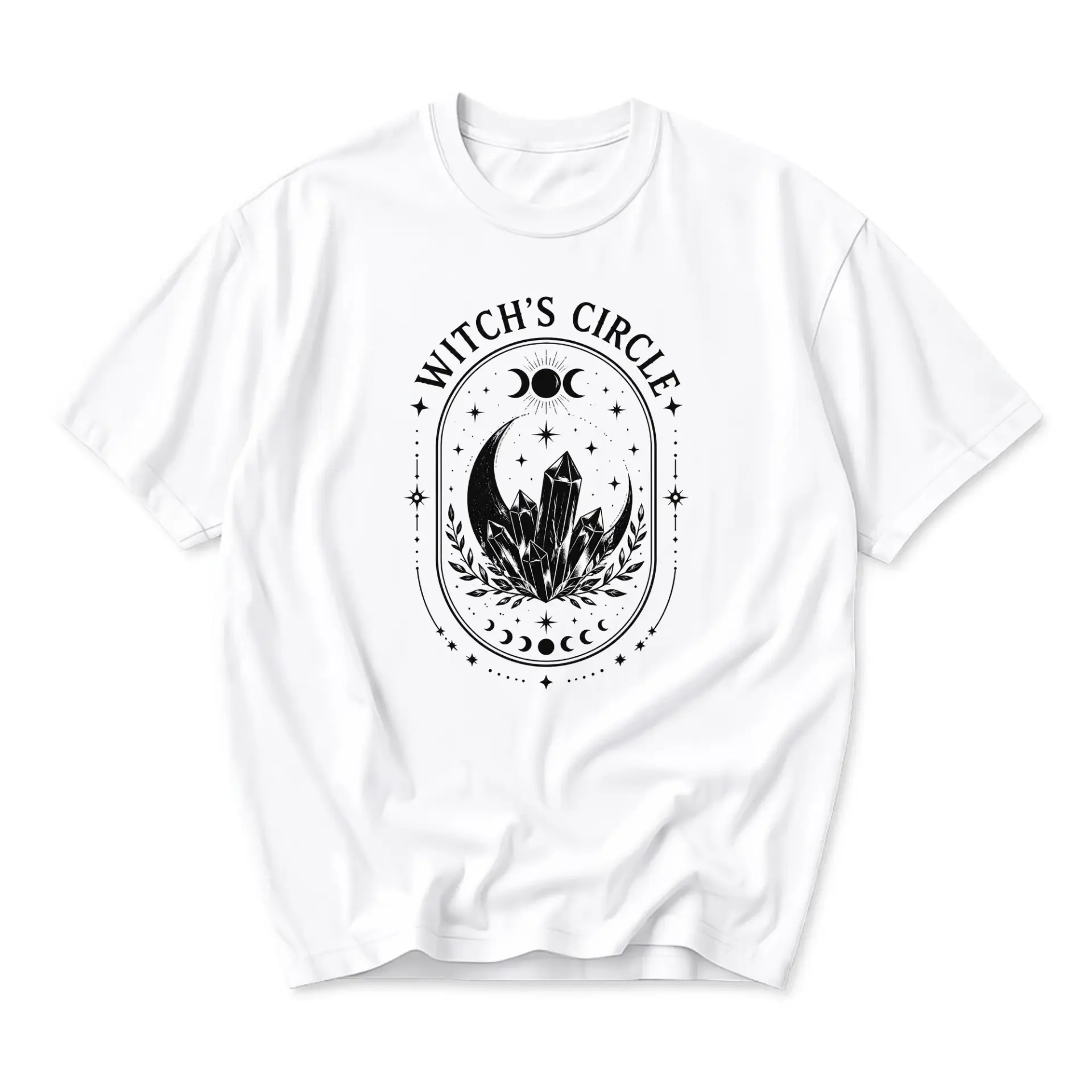 Graphic Tee Witch’s Circle Celestial Crystal Moon Print Unisex Cotton Blend Crew Neck Everyday Casual Short Sleeve Shirt
