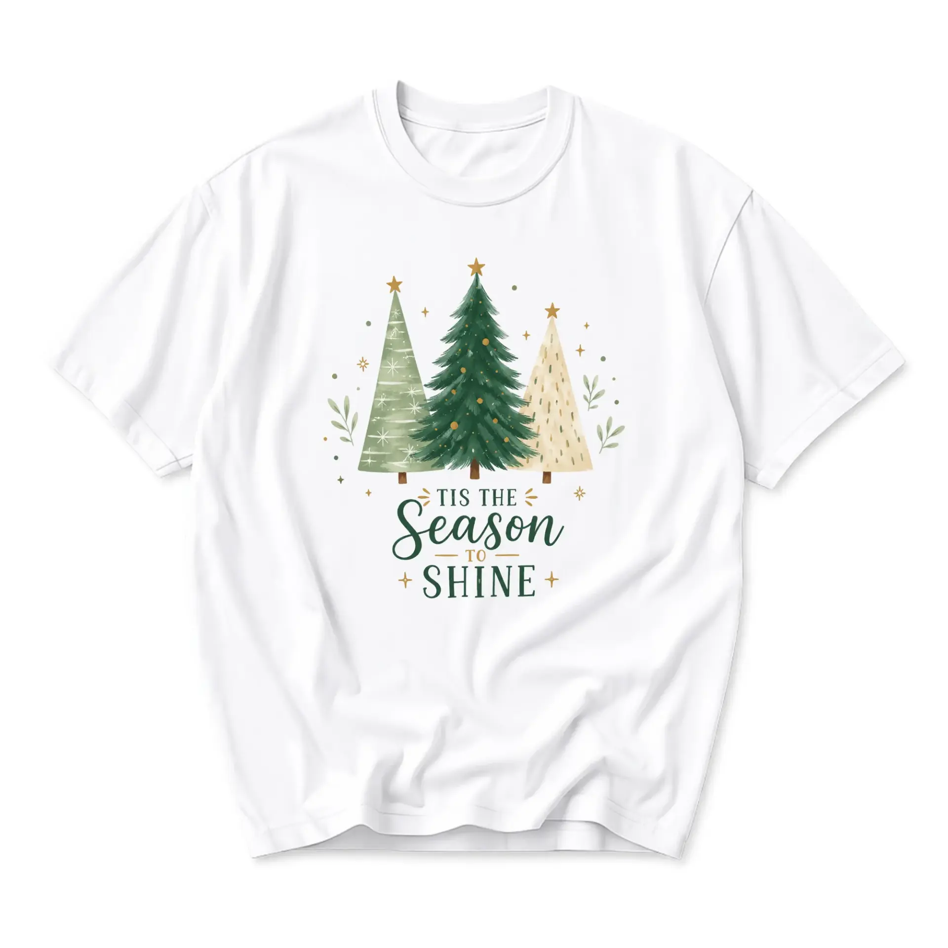 Graphic Tee Tis the Season to Shine Holiday Christmas Tree Print Unisex Crew Neck Casual Cotton Blend Shirt
