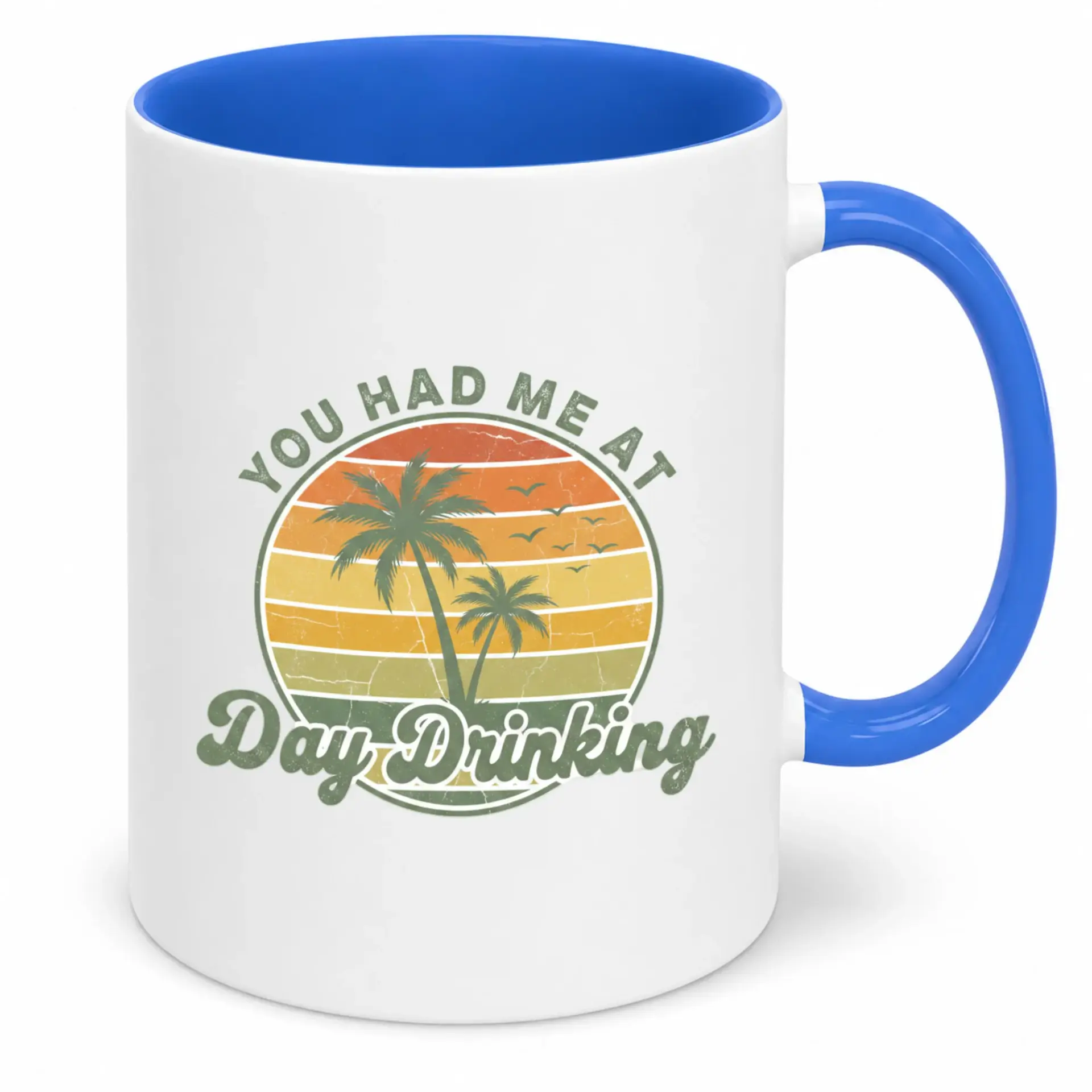 Funny Ceramic Coffee Mug with Day Drinking Tree Sunset Design Ideal Beverage Cup for Home and Office Use Unique Gift Idea