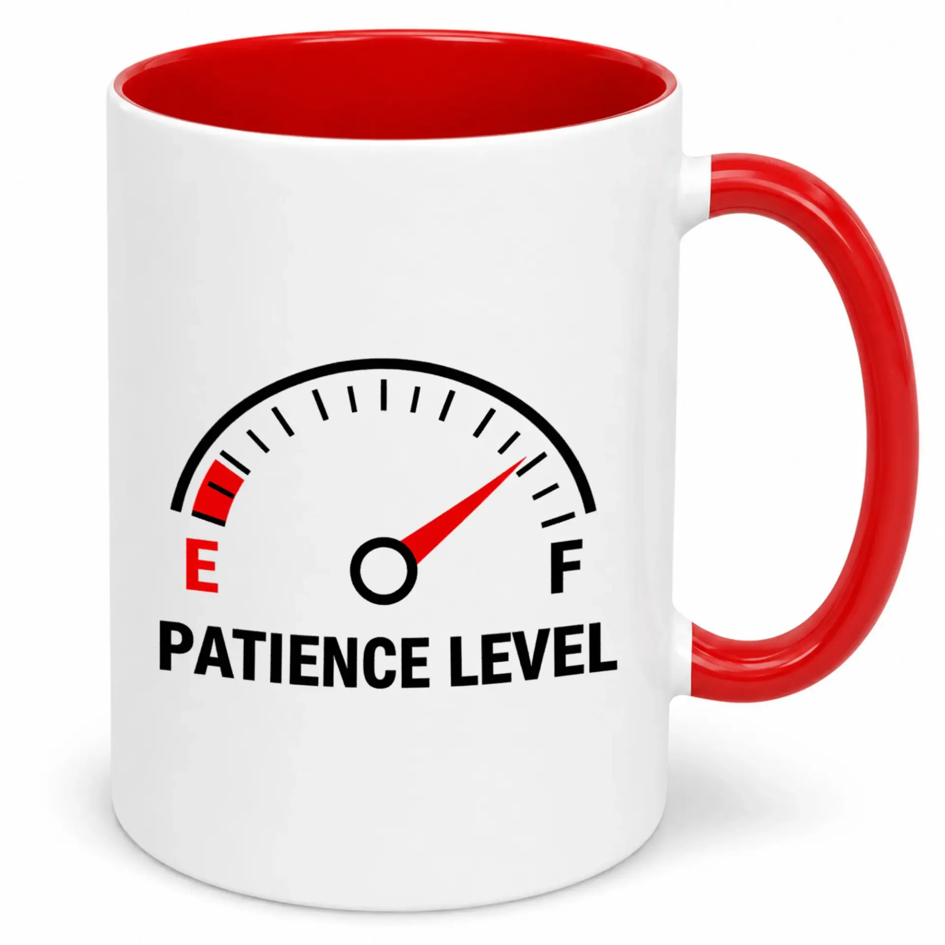 Funny Ceramic Coffee Mug with Patience Level Gauge Design, Humorous White and Red Cup for Office and Home, Novelty Drinkware Gift