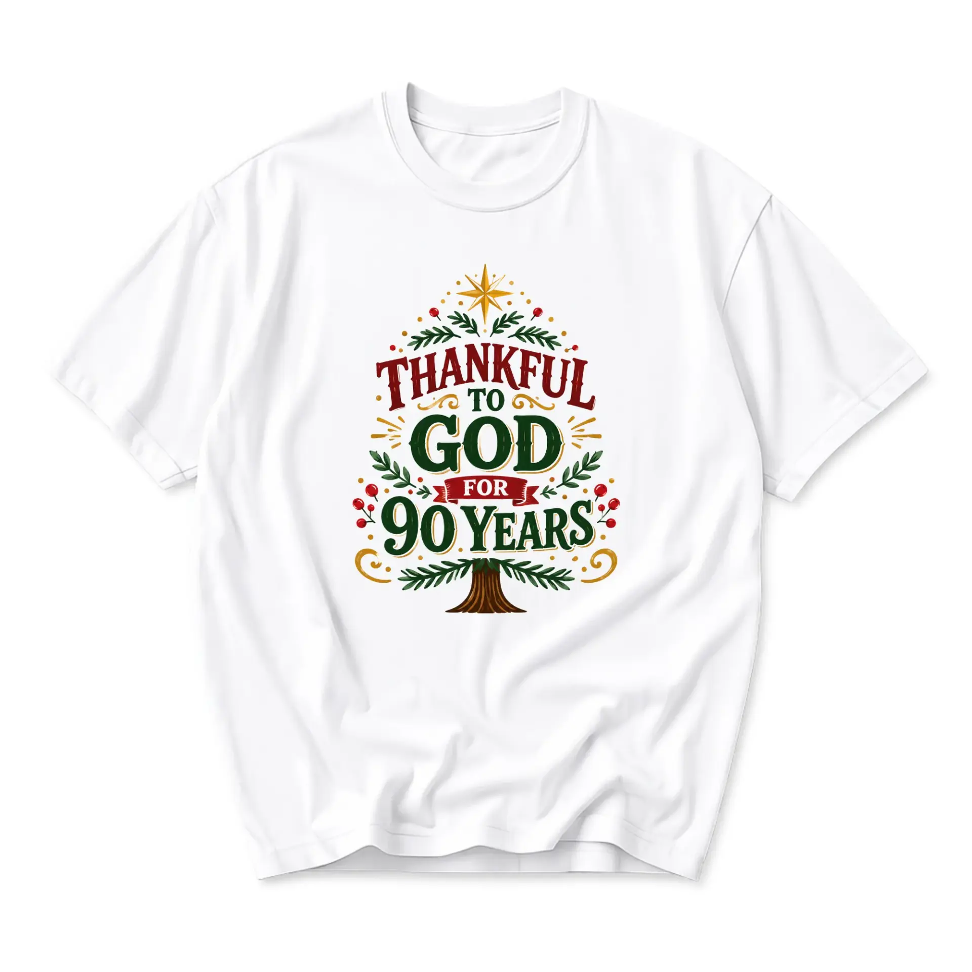 Graphic Tee Thankful to God for 90 Years Unisex Crew Neck Shirt Birthday Celebration or Anniversary Event