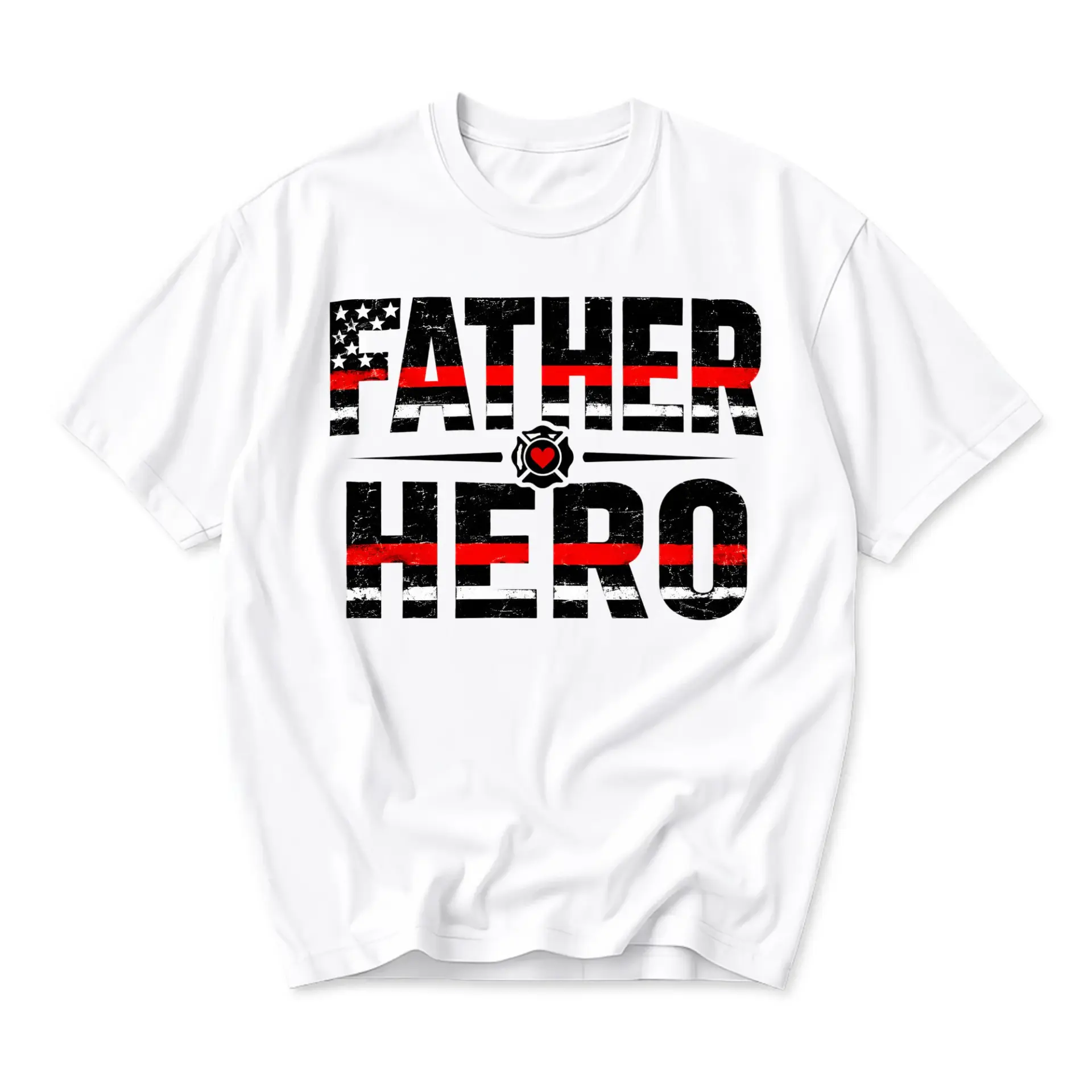 T-shirt Father Hero Graphic Tee White Short Sleeve Crew Neck Cotton Blend Apparel for Firefighter Supporters