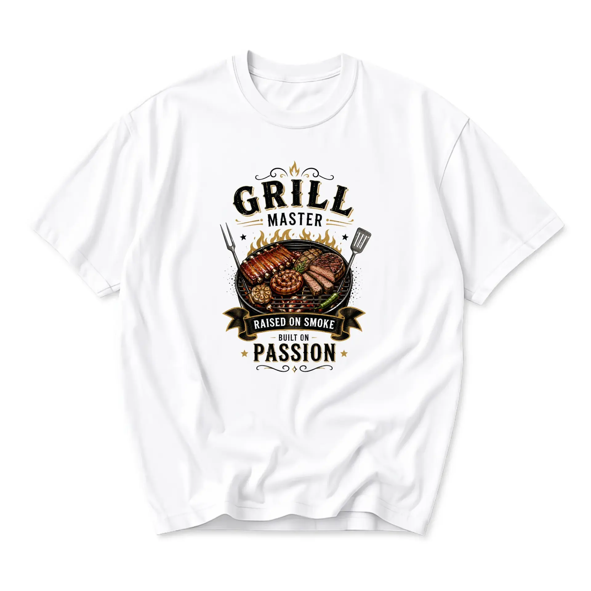 Graphic Tee Raised on Smoke Built on Passion Funny Barbecue Foodie Lover Unisex Short Sleeve Crew Neck Shirt