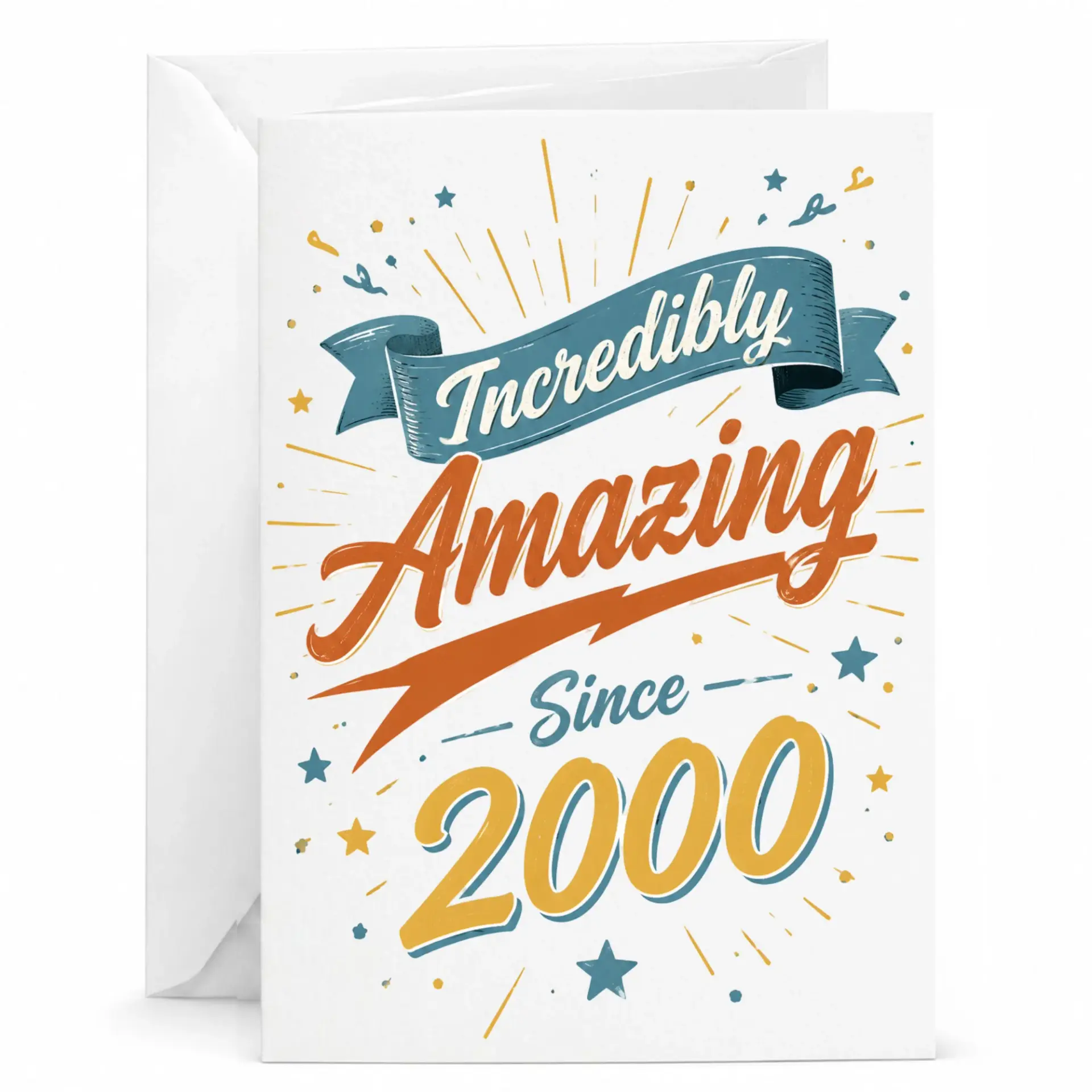 Birthday Card Incredibly Amazing Since 2000 Retro Typography Celebration Greeting Card with Matching White Envelope