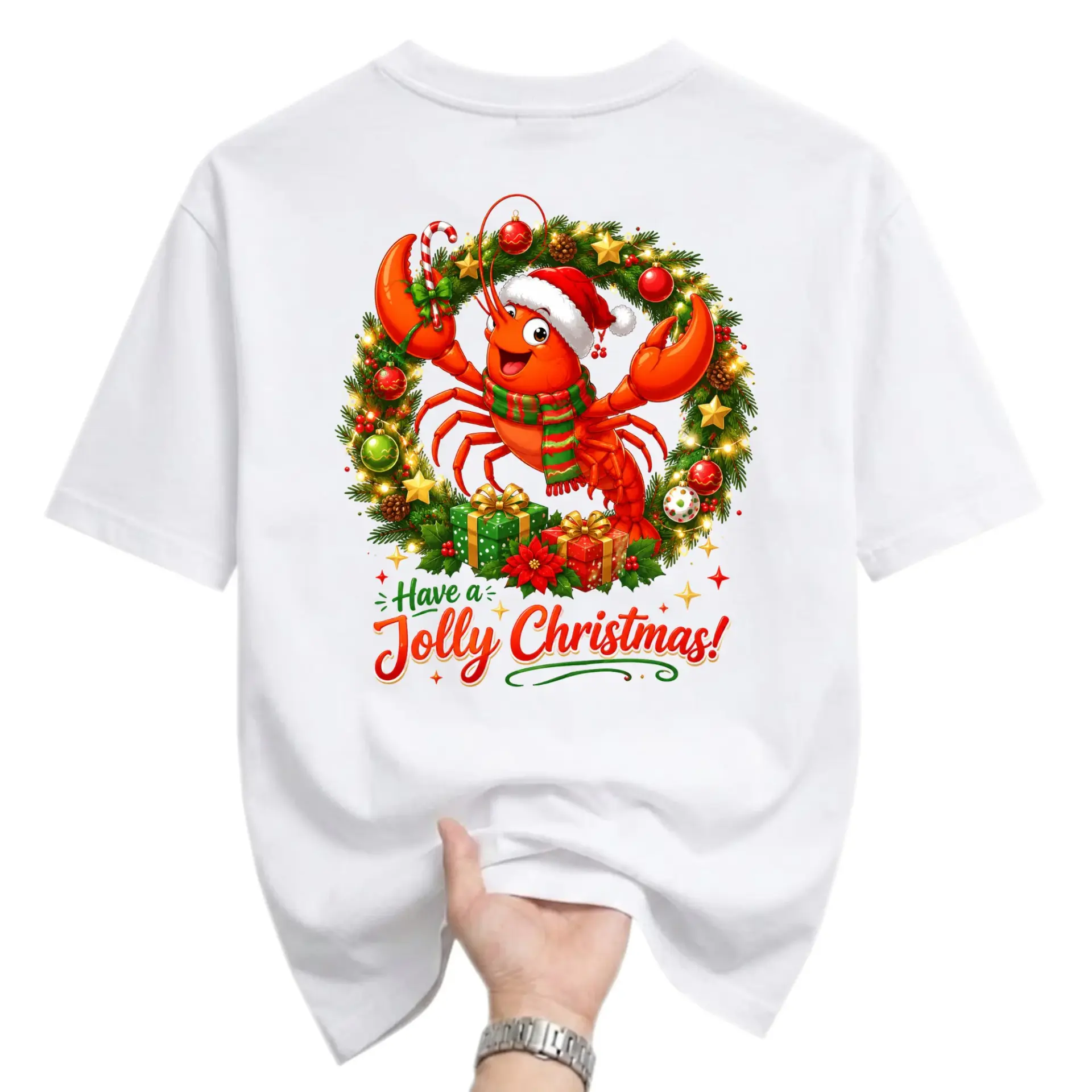 Funny Shirt Christmas Lobster Graphic Tee Holiday Seasonal Casual Apparel
