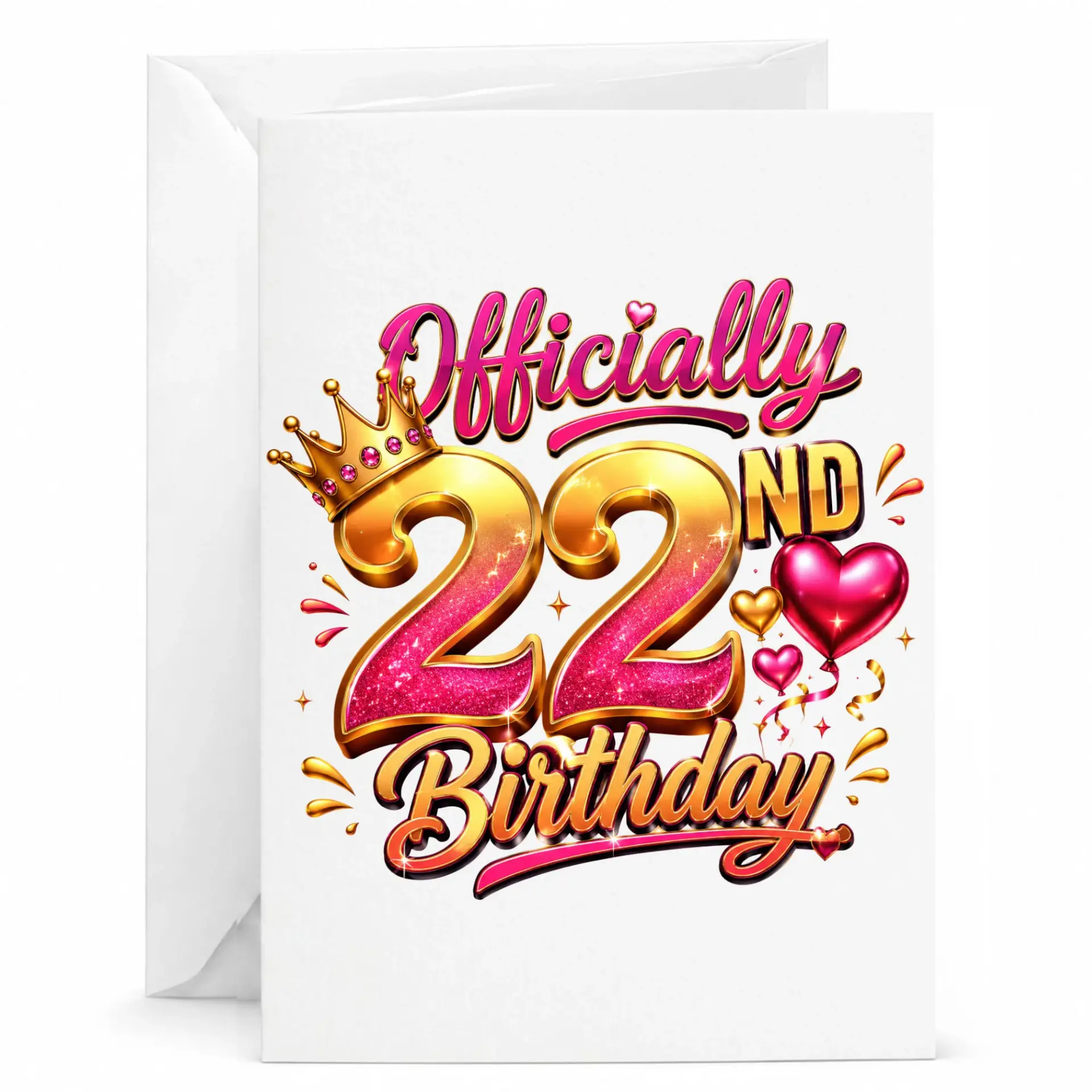Birthday Card Officially 22nd Birthday Greeting Card with Envelope for Her or Him, 22nd Celebration Gift Idea