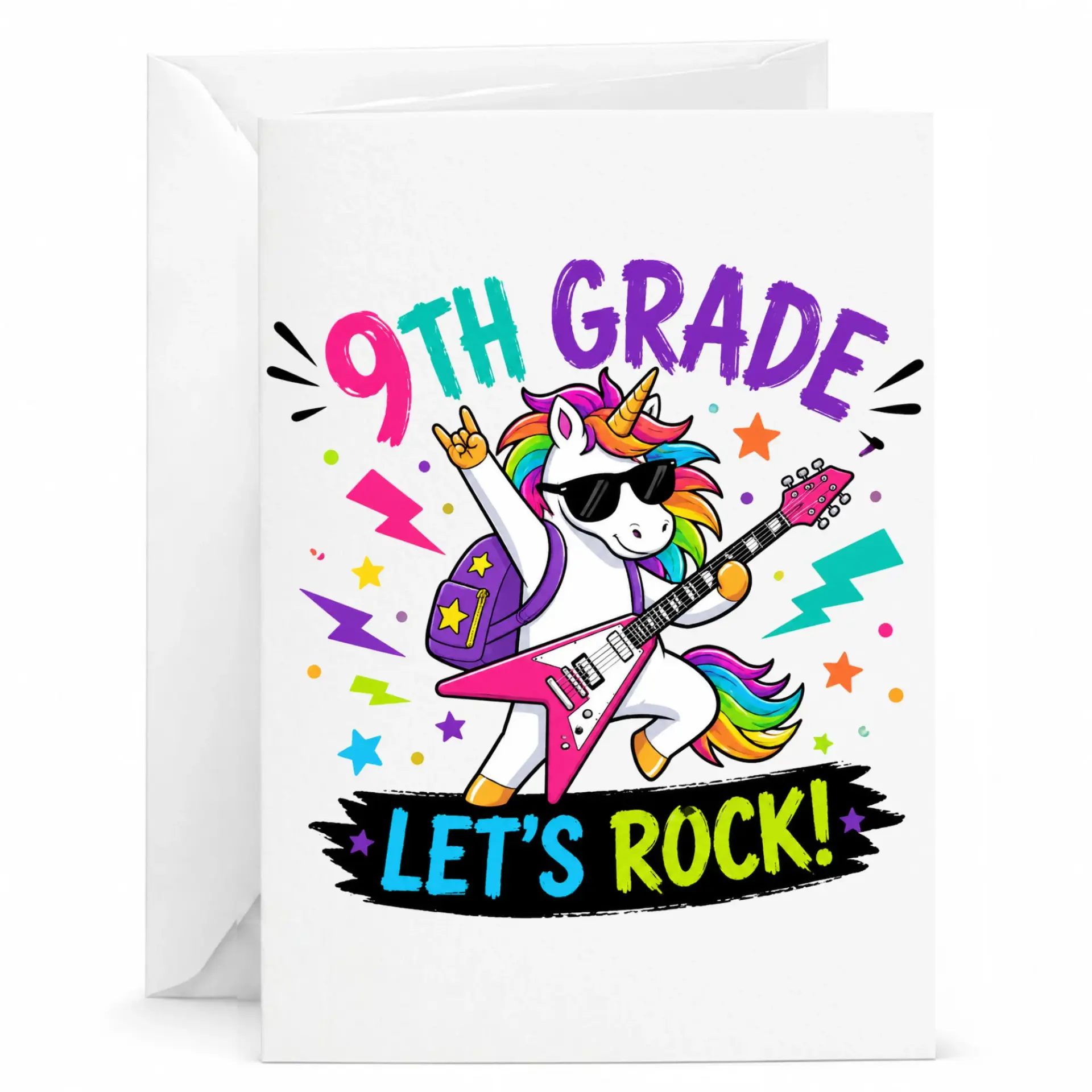 Greeting Card for 9th with Rocking Design Funny School Achievement Note 5x7 Folded