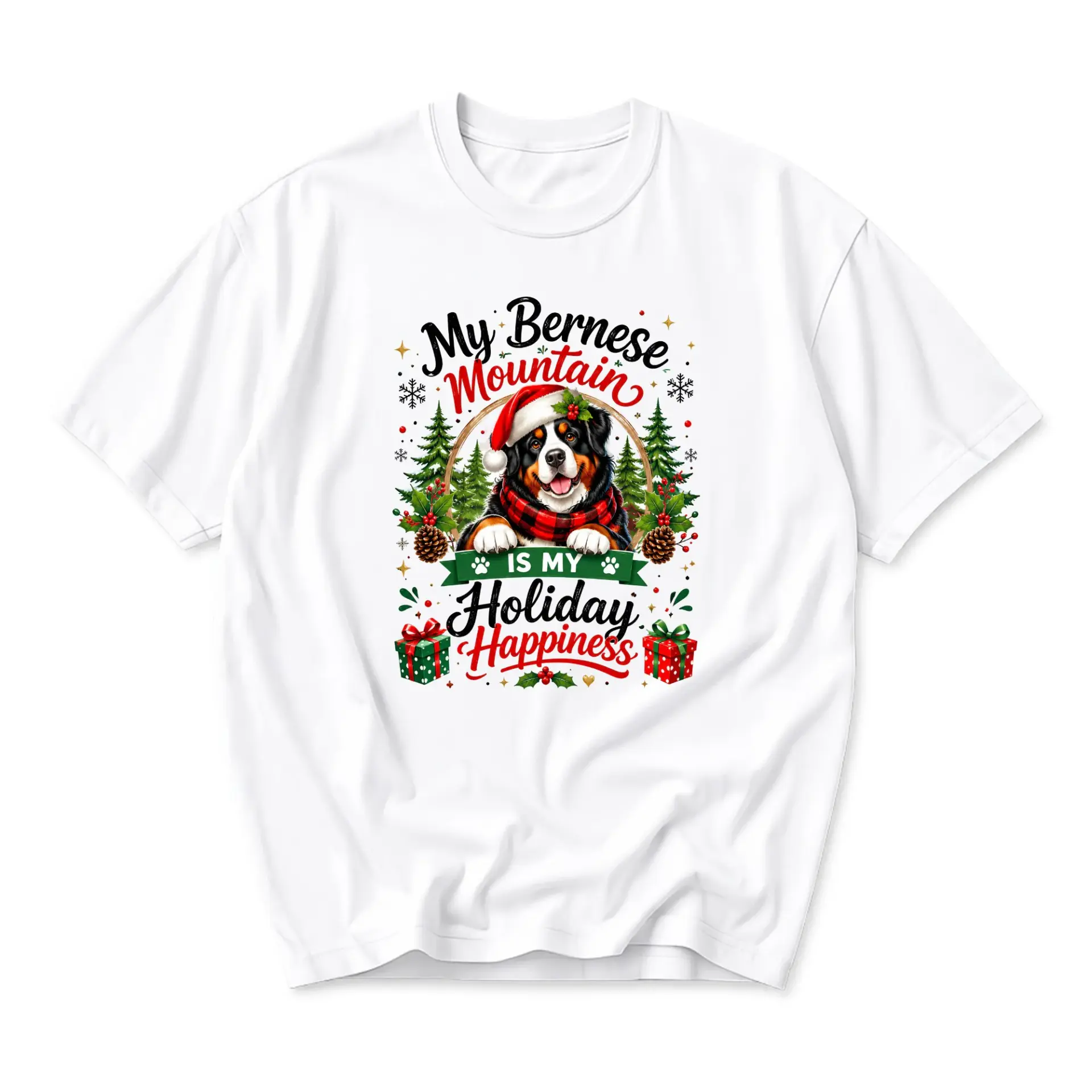 T-shirt Unisex Graphic Printed Holiday Bernese Mountain Dog Puppy Portrait