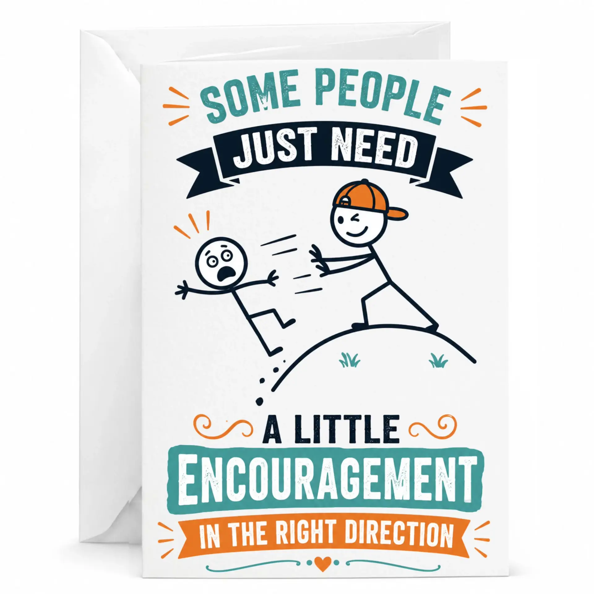 Funny Encouragement Greeting Card Humorous Stick Figure Design for Friends and Family Blank Note with Envelope
