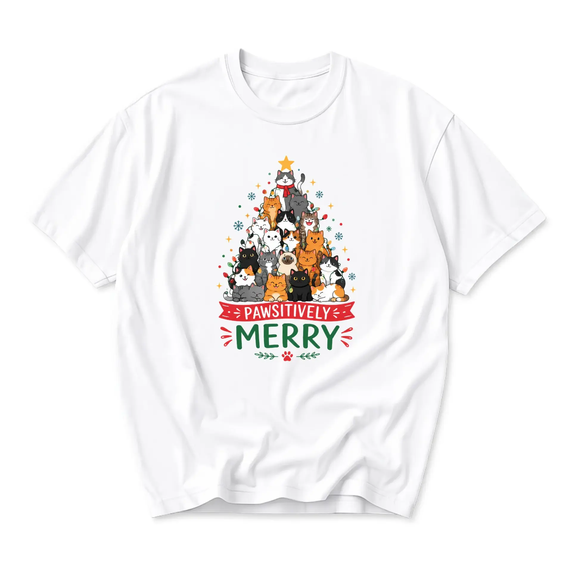 Graphic Tee Pawsitively Merry Christmas Cat Tree Unisex Crew Neck Short