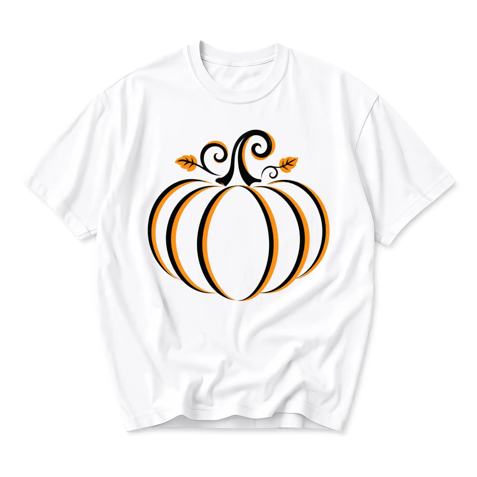 Graphic Tee Pumpkin Illustration Unisex Crew Neck Short Sleeve Shirt for Casual Seasonal Wear and Autumn Fashion