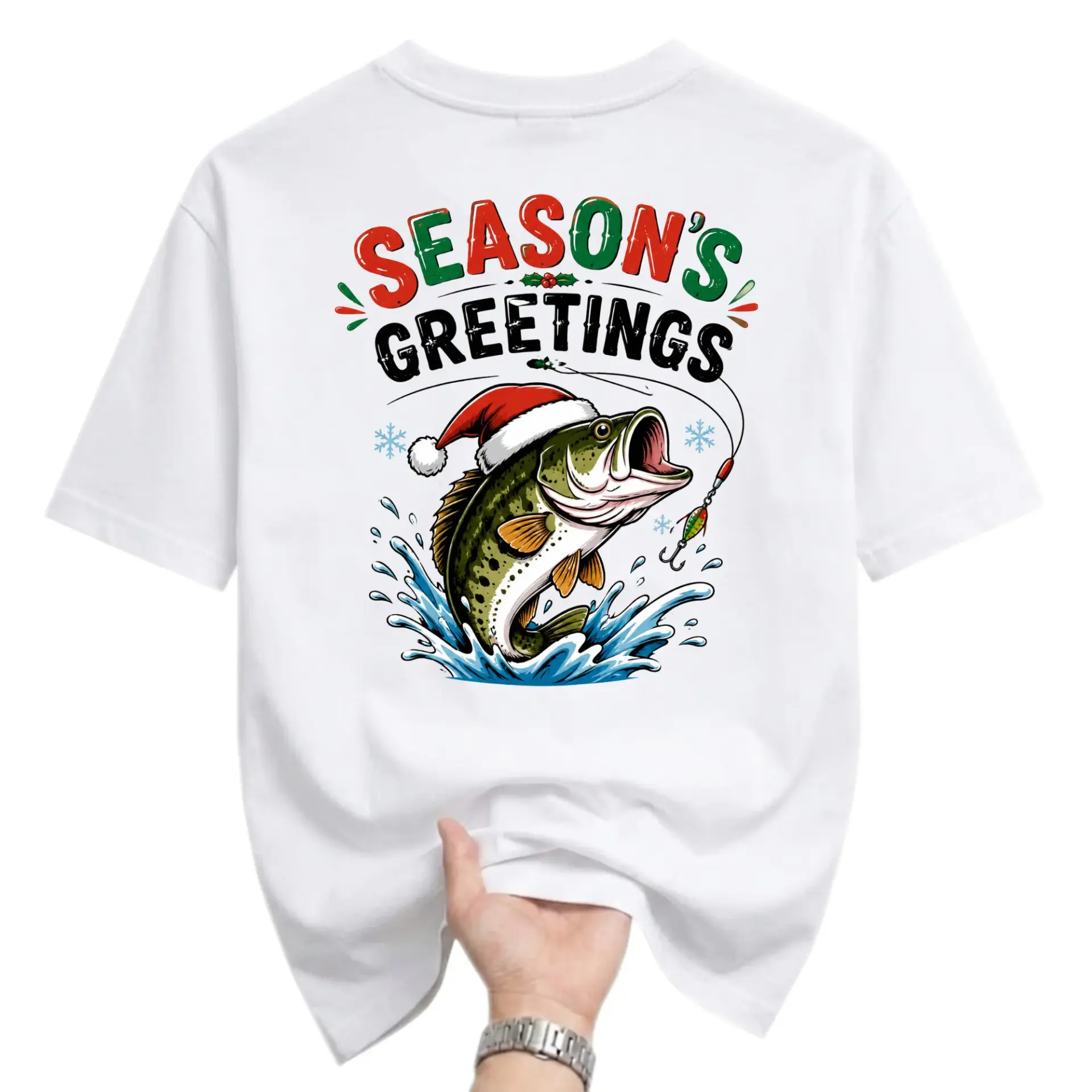 Graphic Tee Season's Greetings Christmas Fishing Shirt Unisex Crew Neck