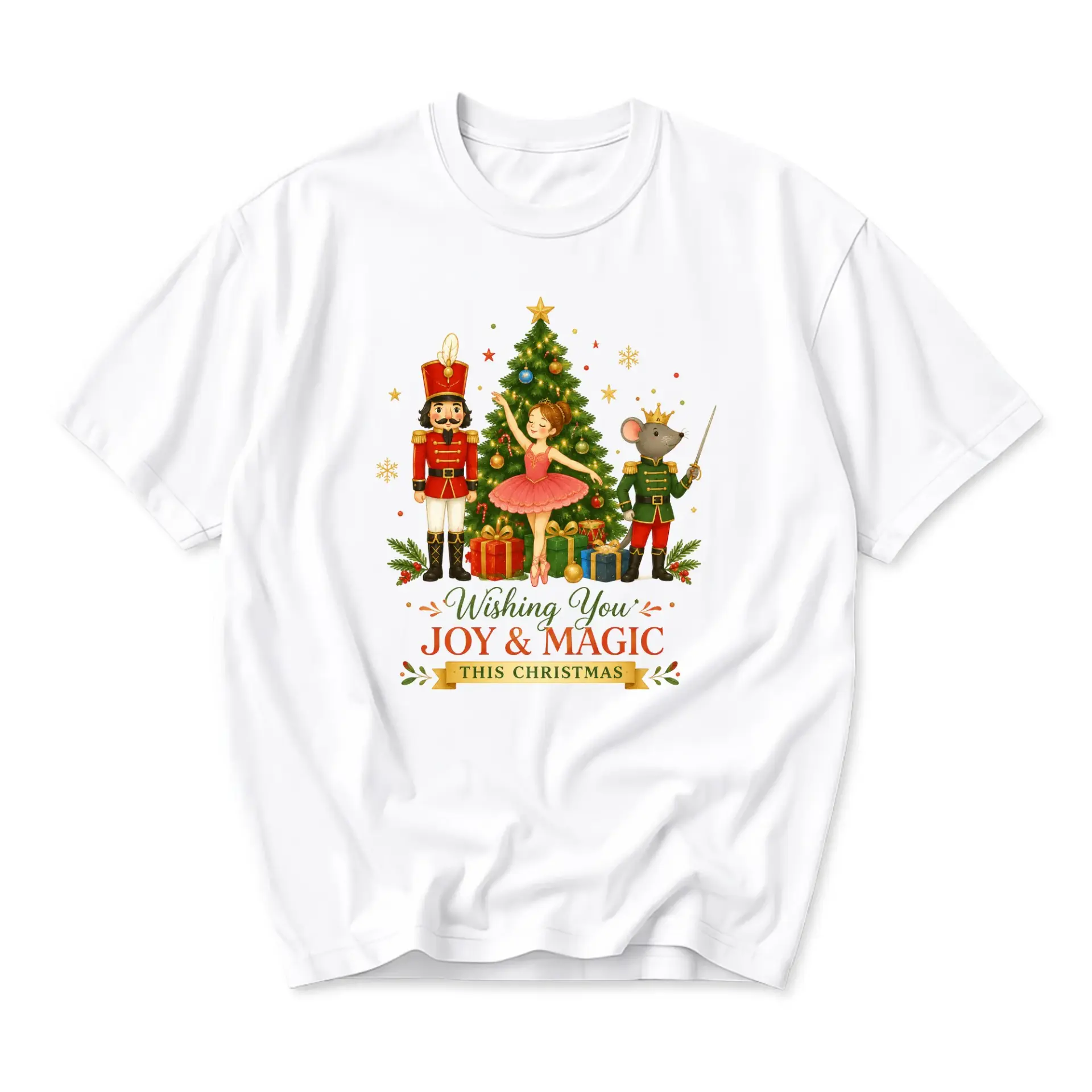 Graphic Tee Unisex Crew Neck T-Shirt Holiday Nutcracker Ballet Ballerina Mouse Festive Winter Christmas Party Shirt