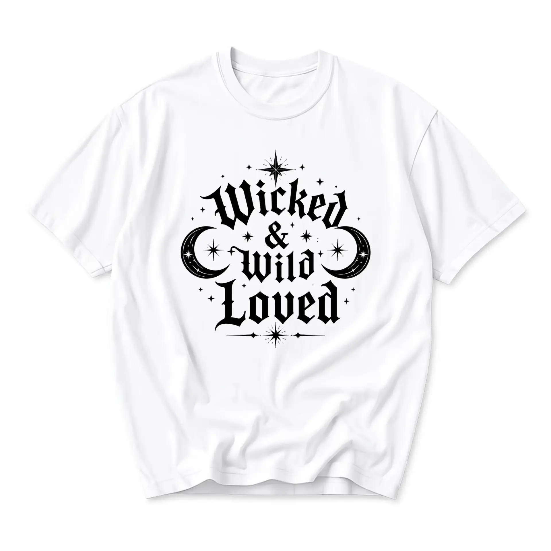 Graphic Tee Unisex Casual Shirt Wicked and Wild Loved Celestial Moon Stars Print Aesthetic Short Sleeve Crew Neck Top