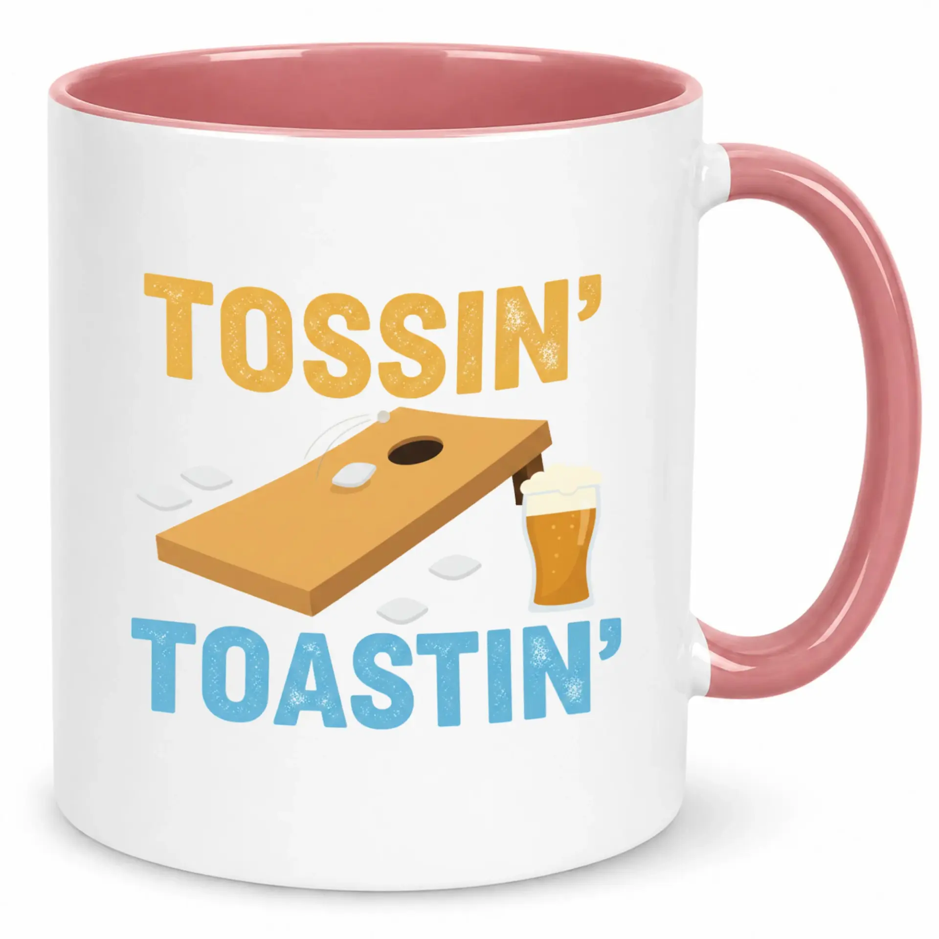 Funny Cornhole and Beer Enthusiast Ceramic Coffee Mug, Tossin' Toastin' Drinking Game Party Beverage Cup, Unique Gift for Friends and Family