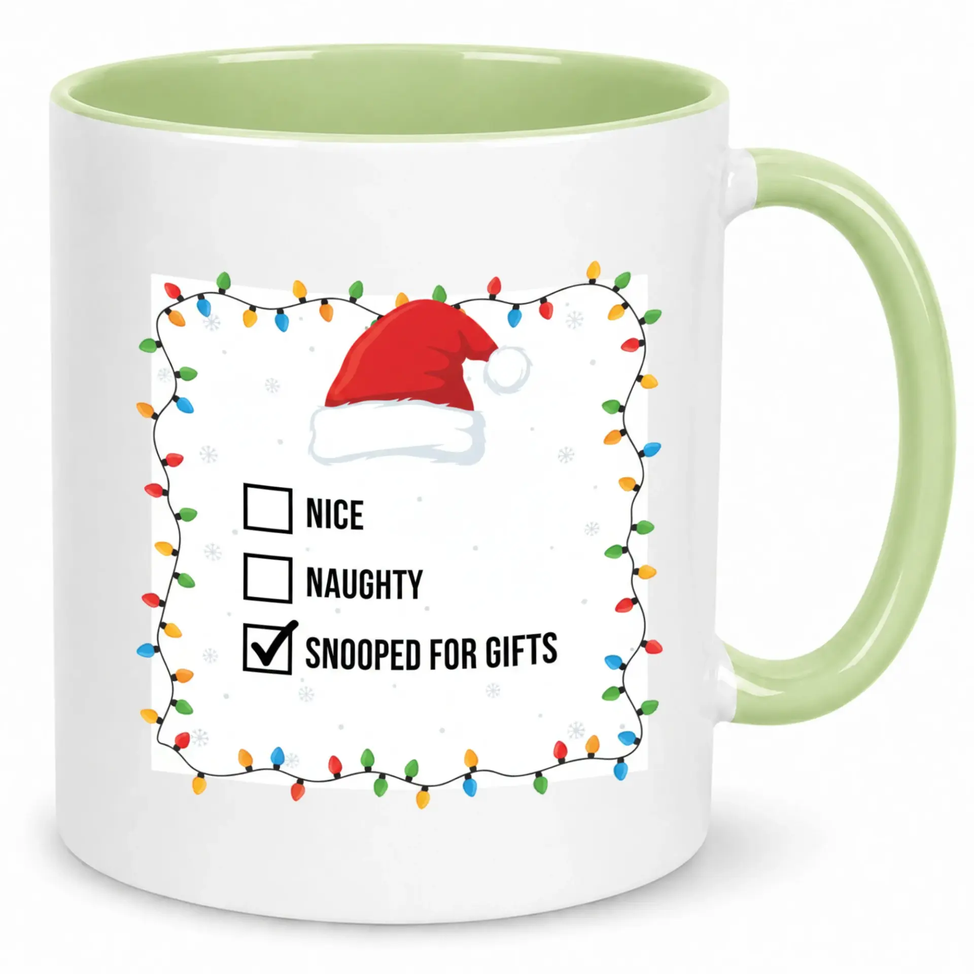Funny Christmas Ceramic Coffee Mug with Naughty or Nice Snooped for Gifts List Design Humorous Holiday Santa Hat Drinkware Cup