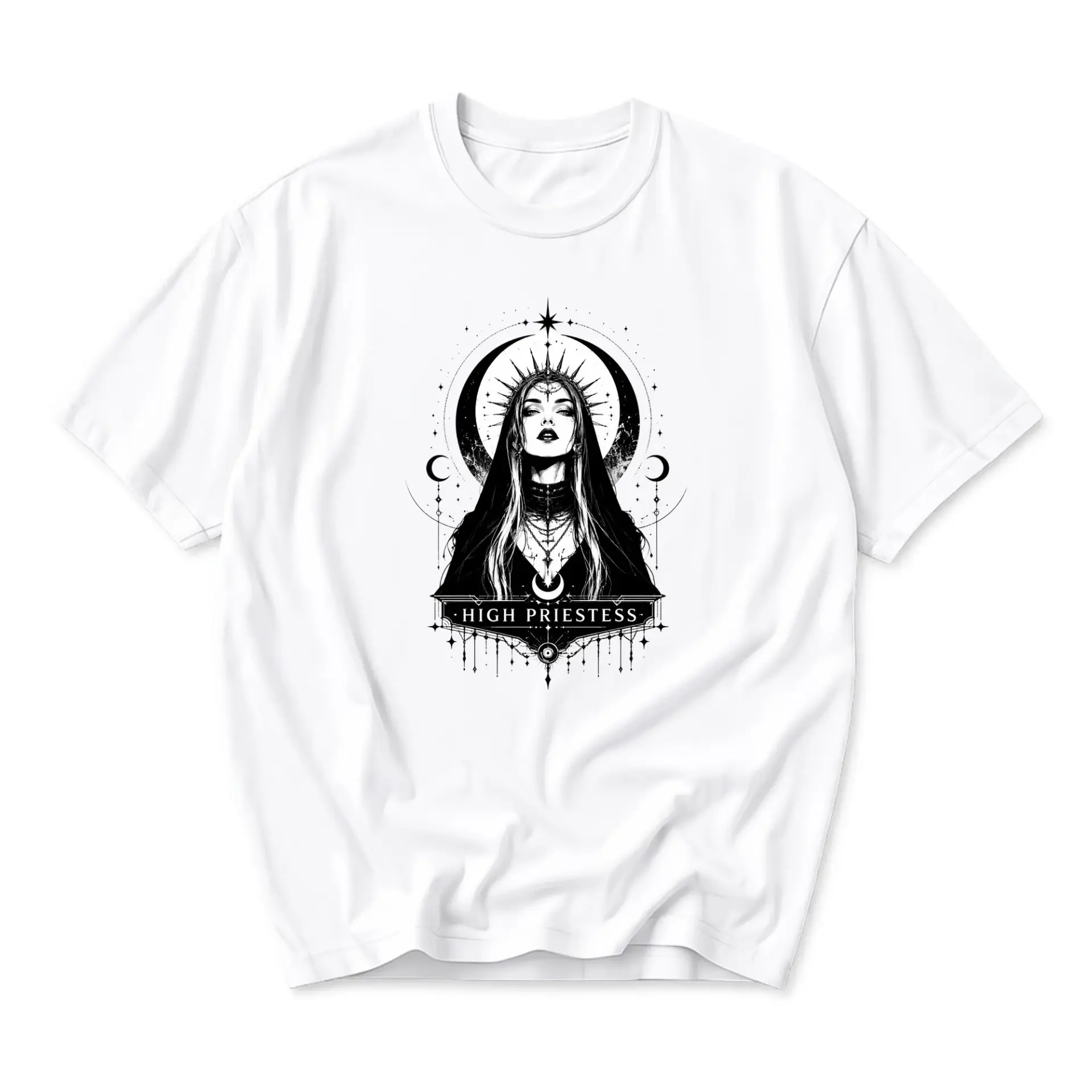 T-shirt High Priestess Graphic Tee Celestial Mystical Woman Illustration Print Casual Cotton Crew Neck Top