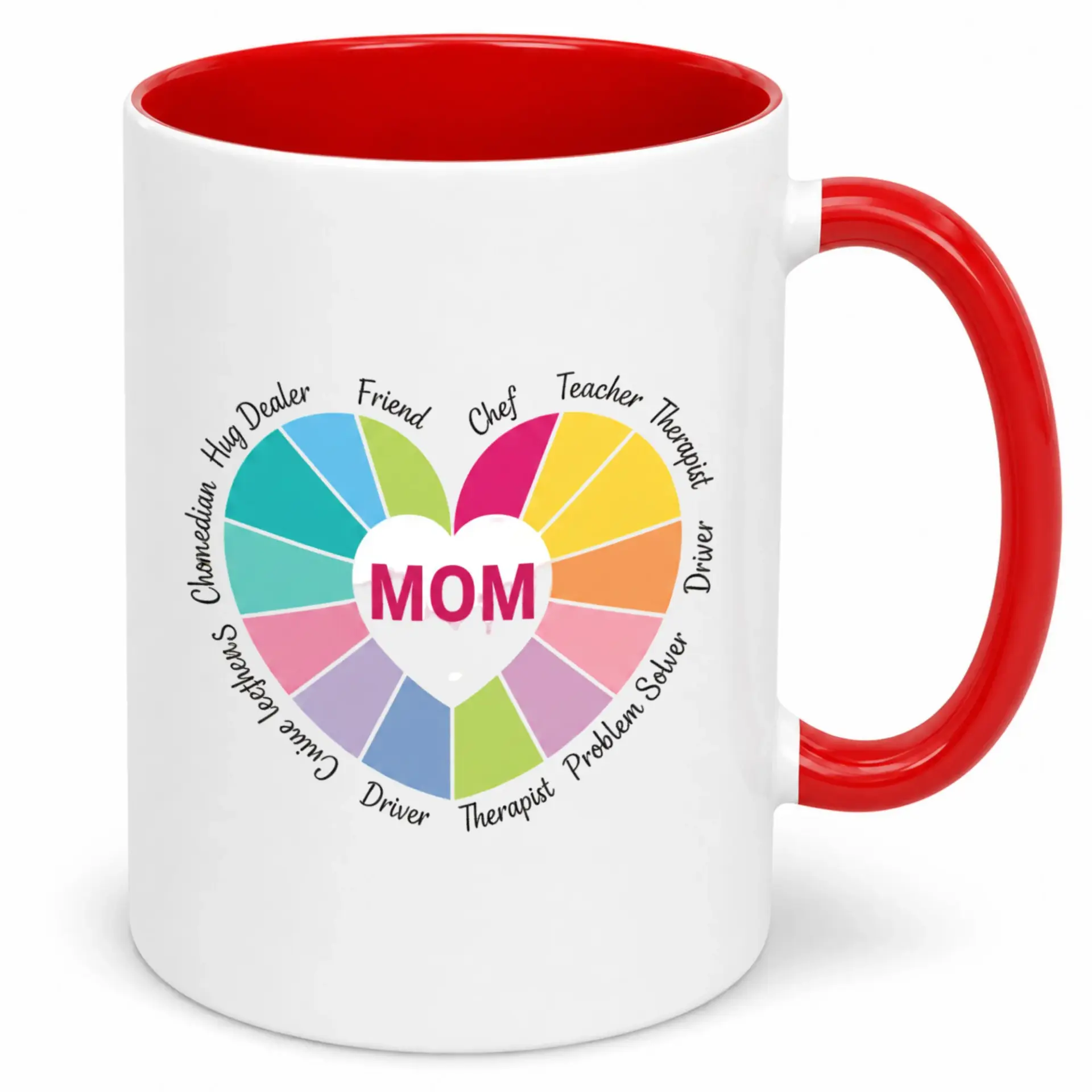 Funny Coffee Mug for Mom with Multi-Role Heart Design Inspirational Ceramic Cup Mother's Day Birthday or Everyday Appreciation Gift