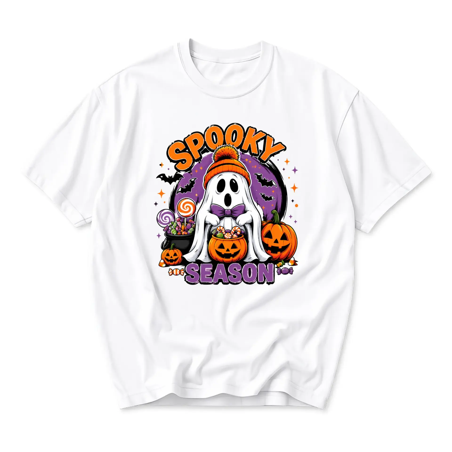 T-shirt Spooky Season Ghost Graphic Tee Retro Halloween Pumpkin Candy Illustration Unisex Crew Neck Everyday Casual Top