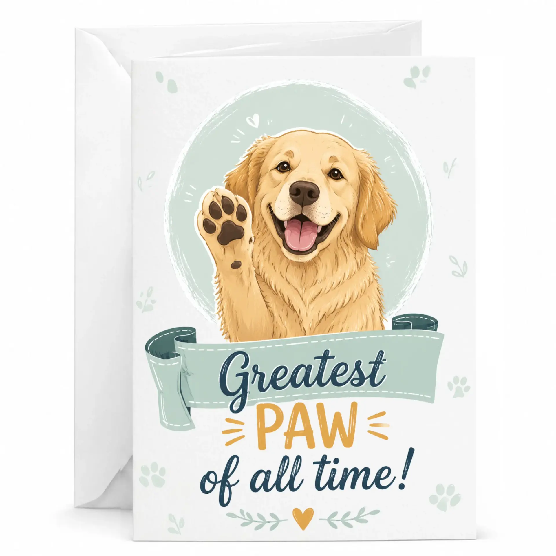 Greeting Card Greatest Paw of All Time Funny Golden Retriever Design Featuring Happy Puppy for Any Special Occasion