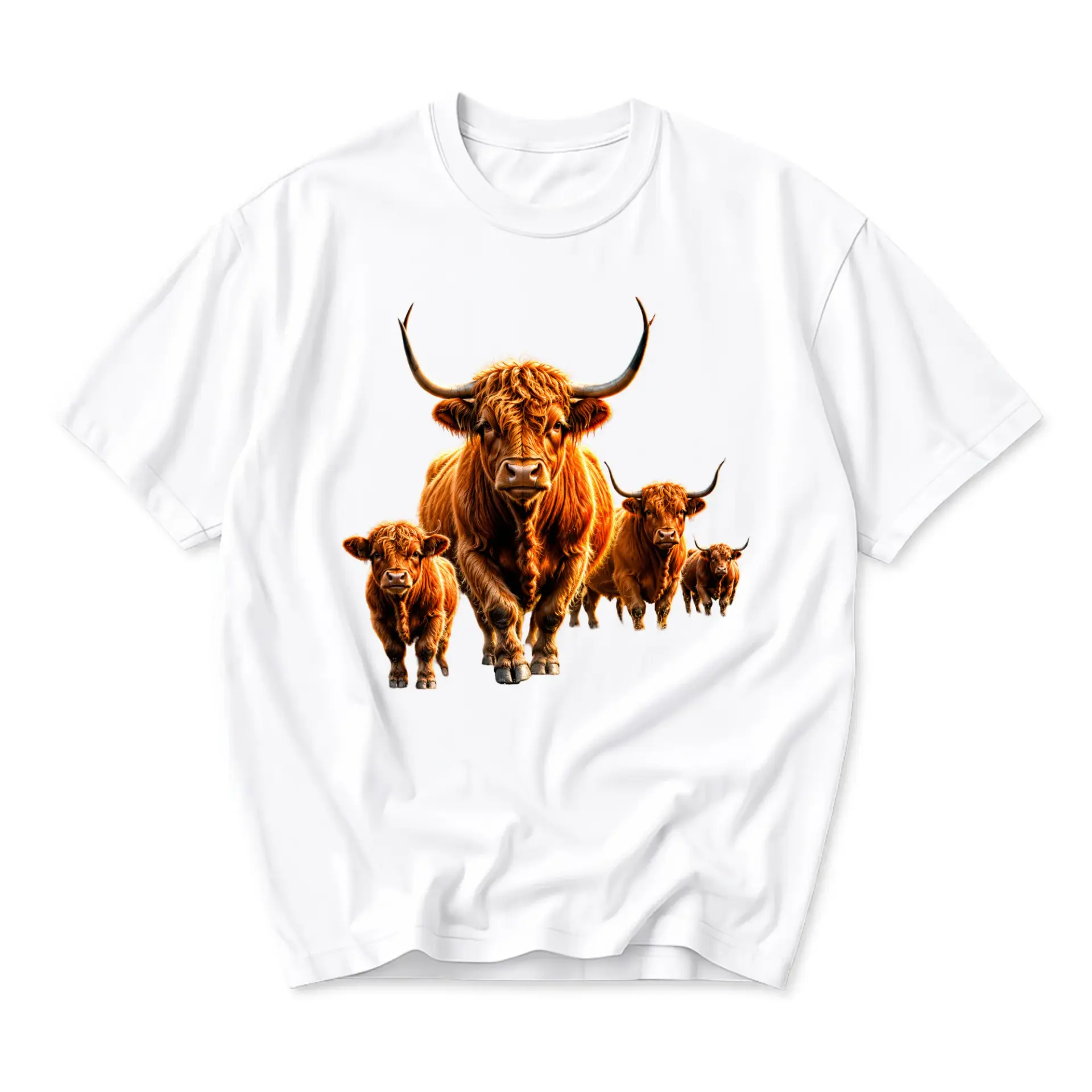 Graphic Tee Highland Cow Print Unisex Shirt Casual Farm Animal Apparel Crew Neck Short Sleeve Soft Cotton Top