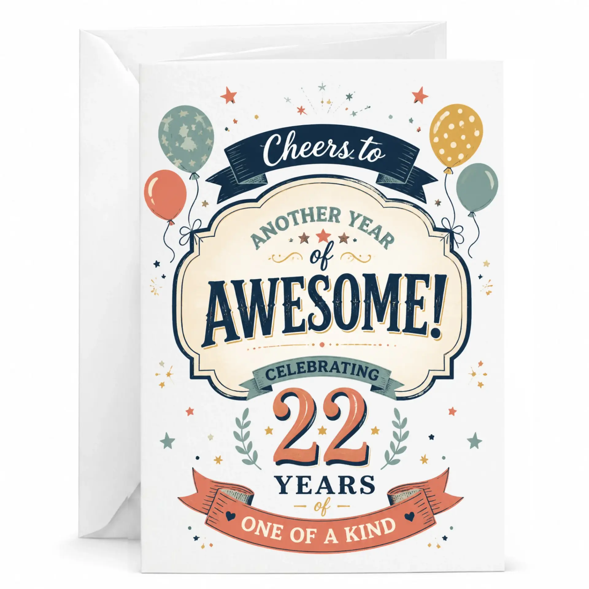 Birthday Card for 22nd Birthday Celebration Cheers to Another Year of Awesome One of a Kind Greeting Card