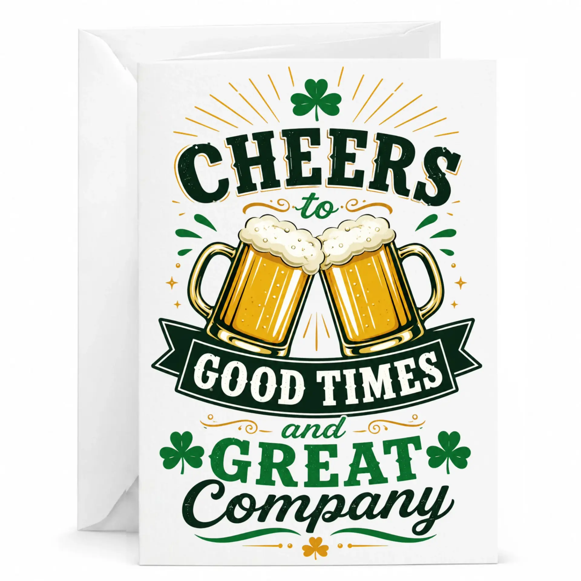 Funny Beer Greeting Card Cheers Times and Great Company for Party Occasions 5x7 Inches