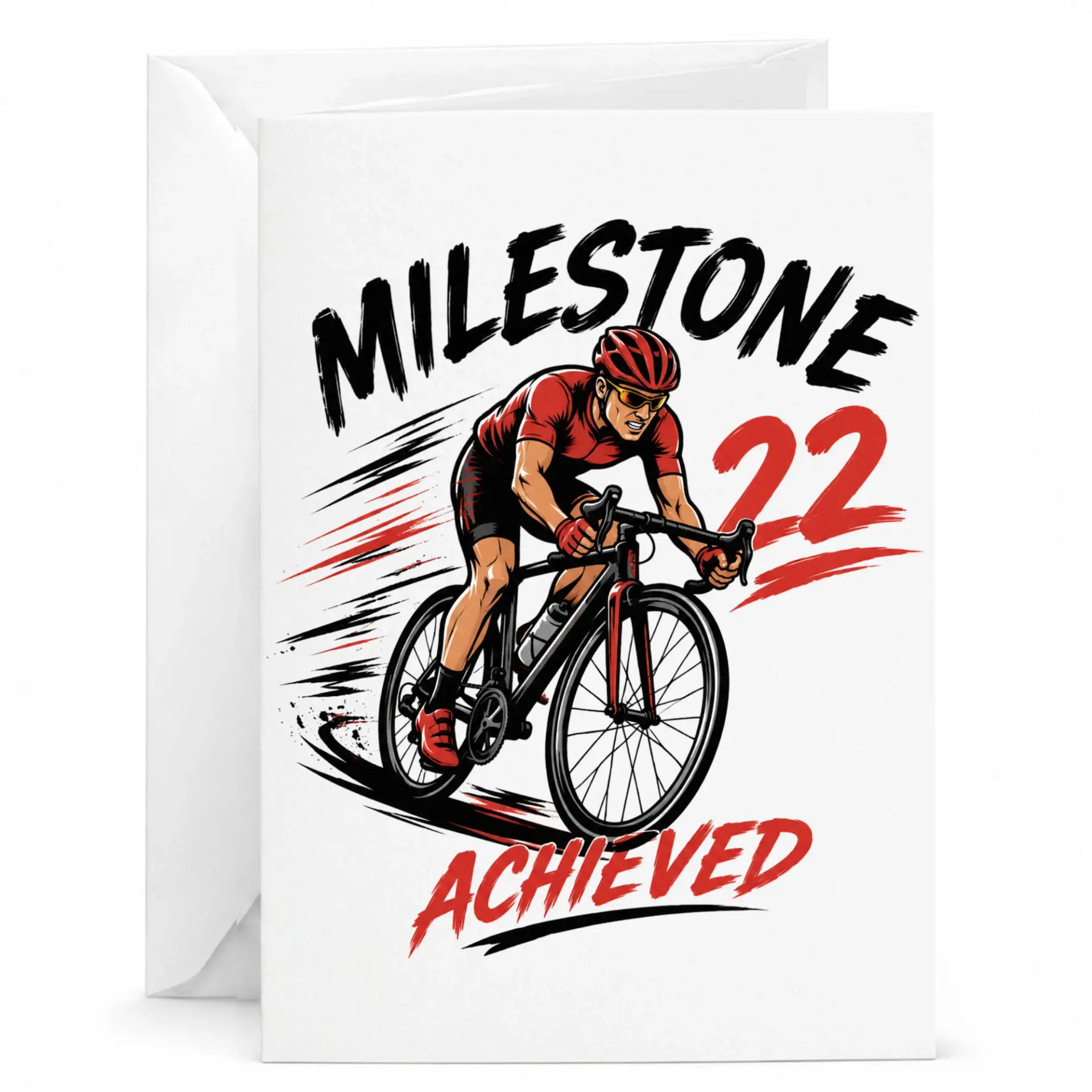 Greeting Card Milestone 22 Achieved Cycling Art Professional Print Heavyweight Stationery for Accomplishments