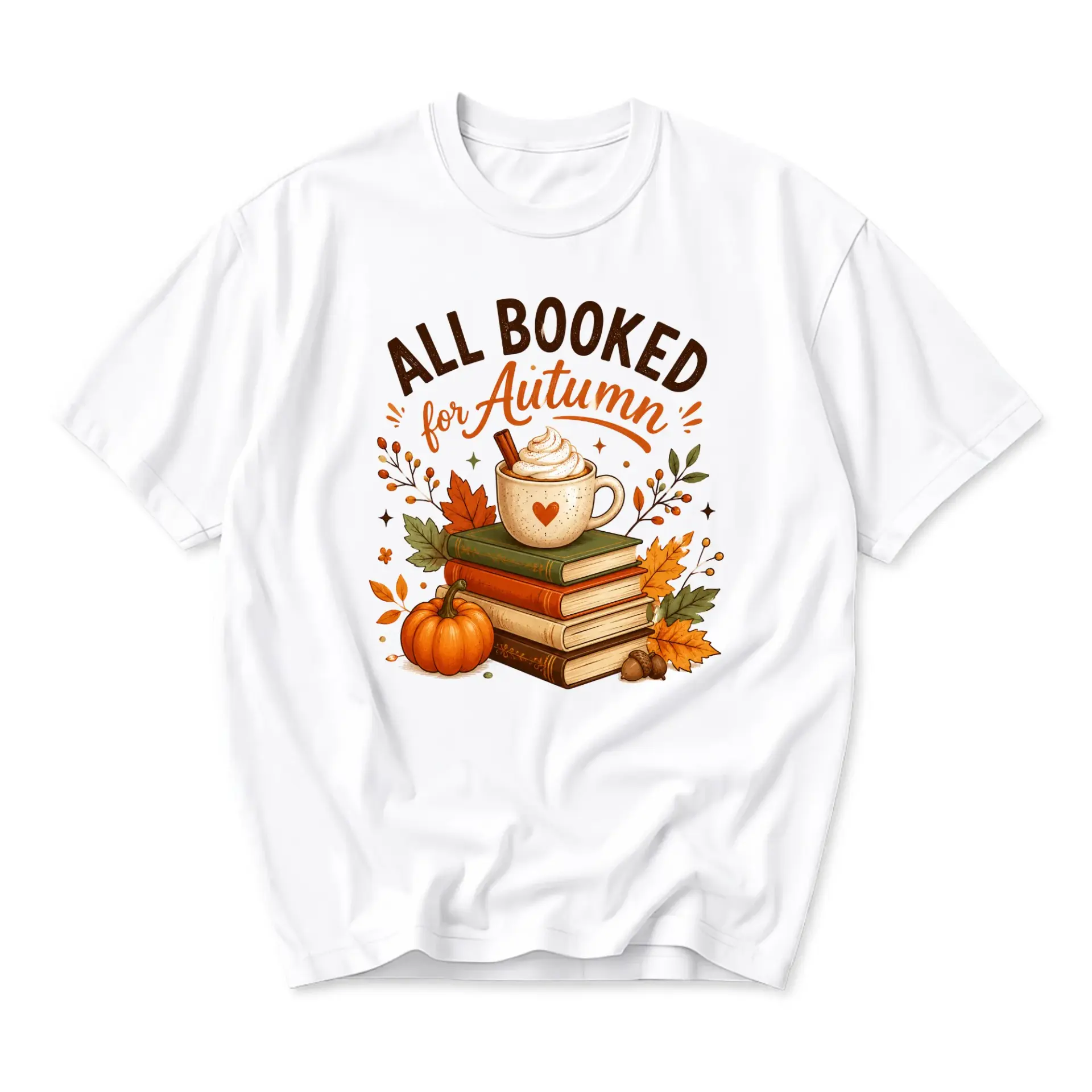 Graphic Tee All Booked for Autumn Shirt Fall Season Literary Theme Unisex Crew Neck Casual Cotton Blend Top
