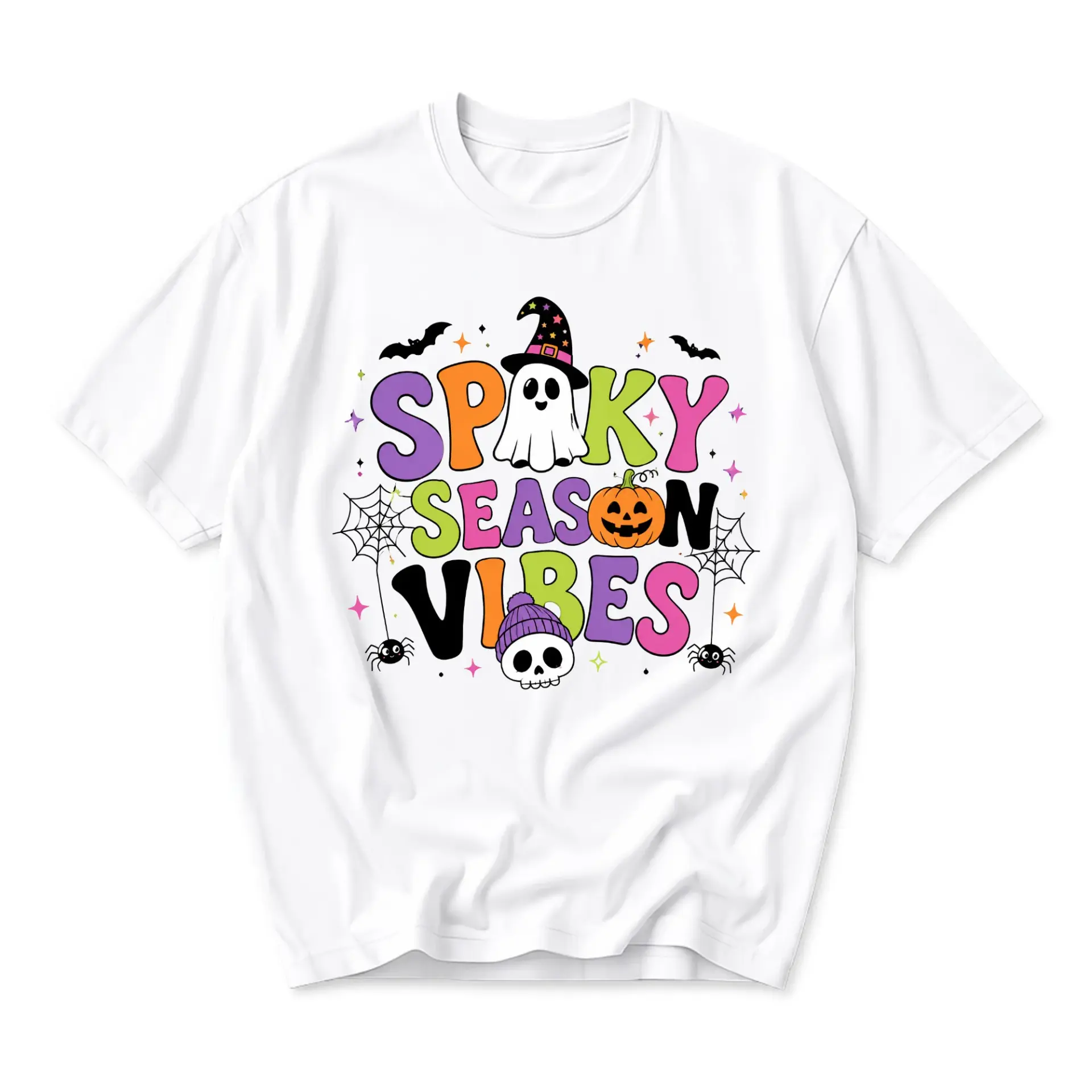 Graphic Tee Spooky Season Vibes Halloween Shirt Retro Fall Aesthetic Unisex Crew Neck Short Sleeve Cotton Apparel