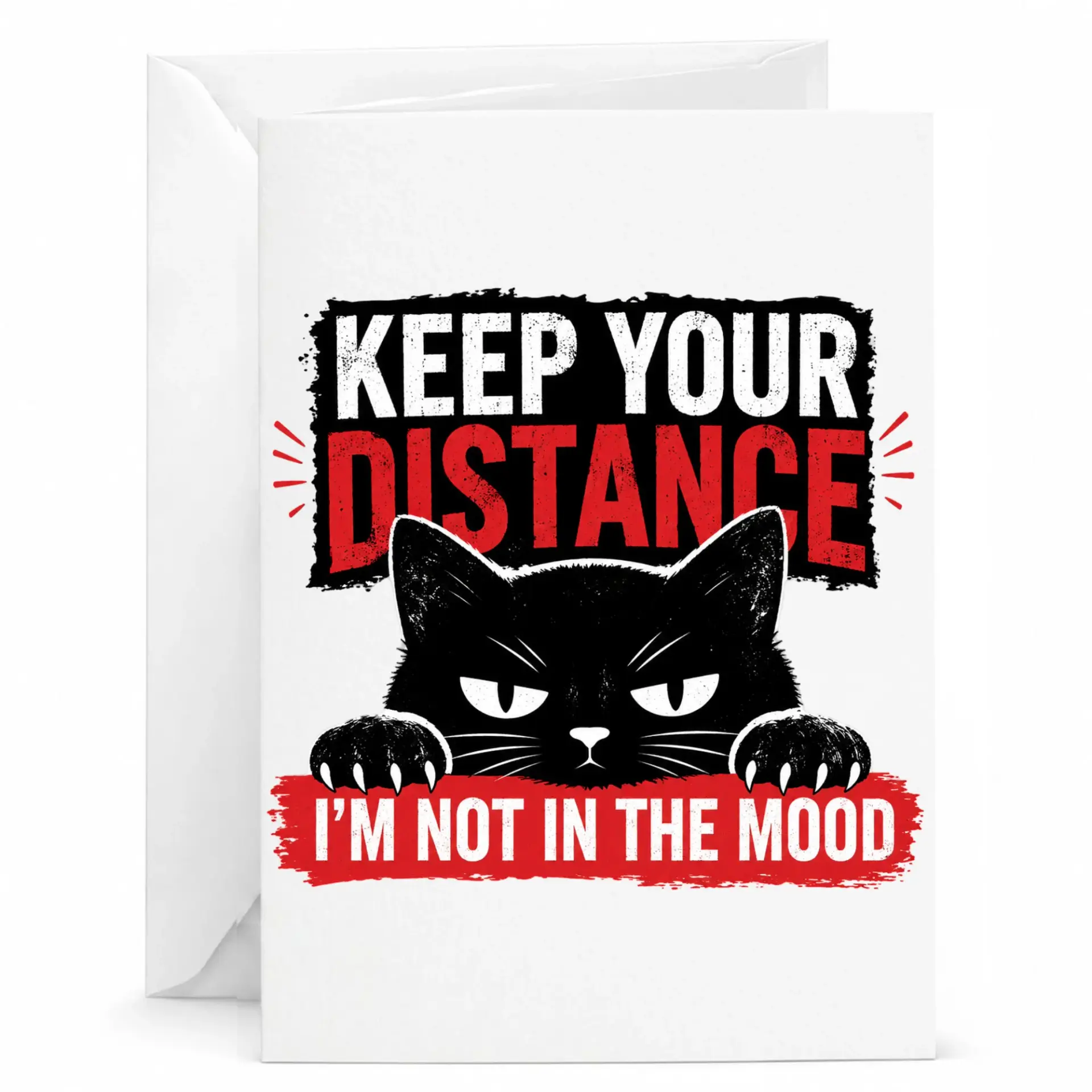 Funny Cat Greeting Card Keep Your Distance I Am Not in the Mood Sarcastic Animal Lover Note 5x7 Inch Stationary