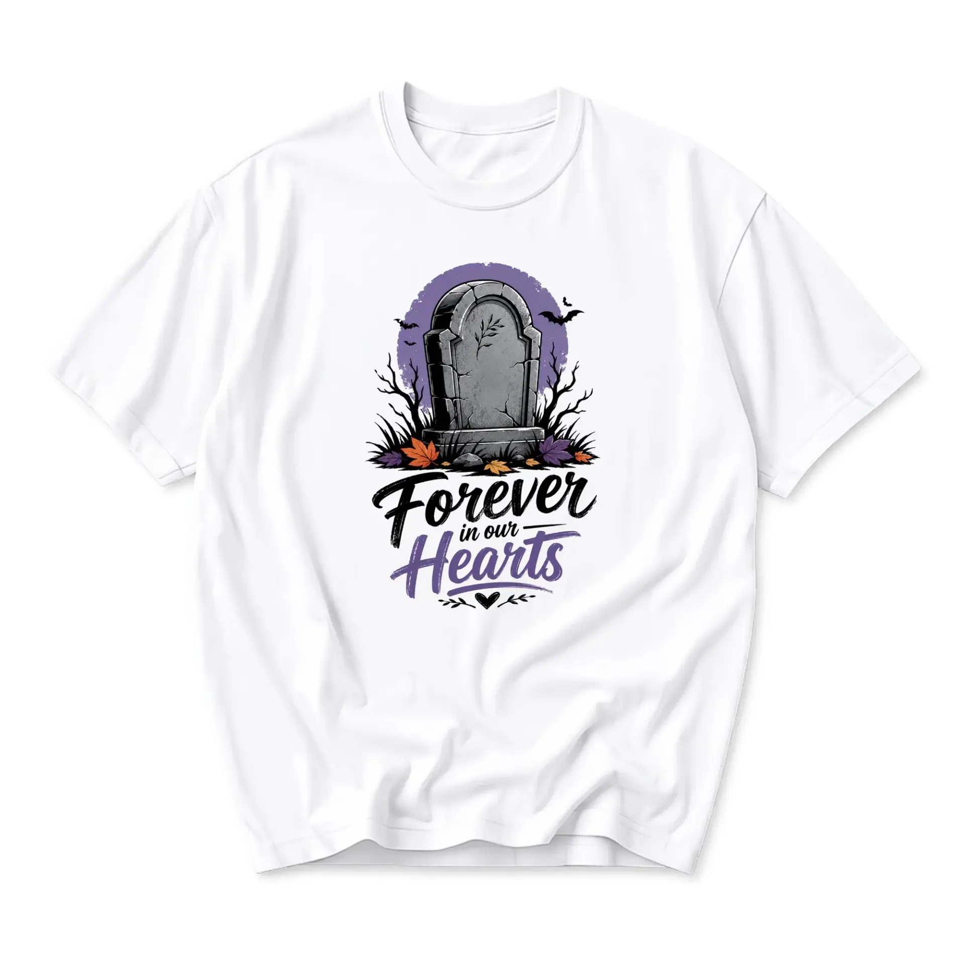 Graphic Tee Forever in Our Hearts Tombstone Memorial Shirt Aesthetic Fall Style Casual Unisex Crew Neck Apparel
