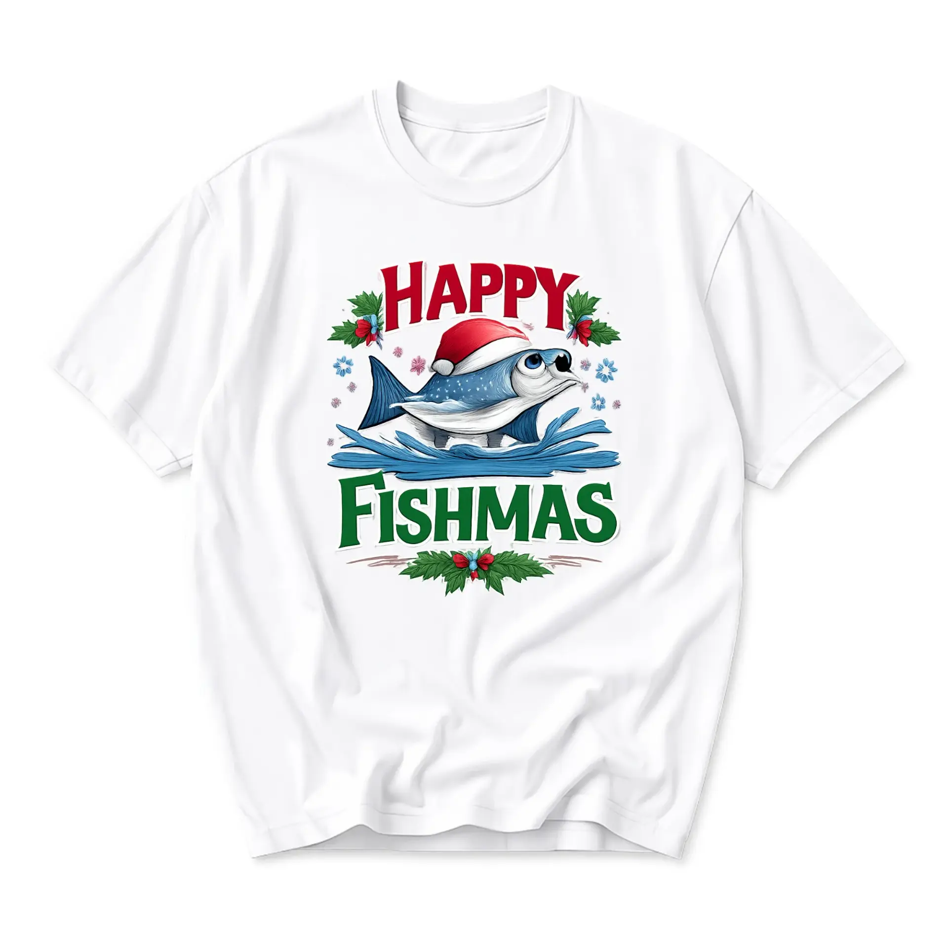 Funny Shirt Happy Fishmas Holiday Graphic Tee Unisex Casual Apparel for
